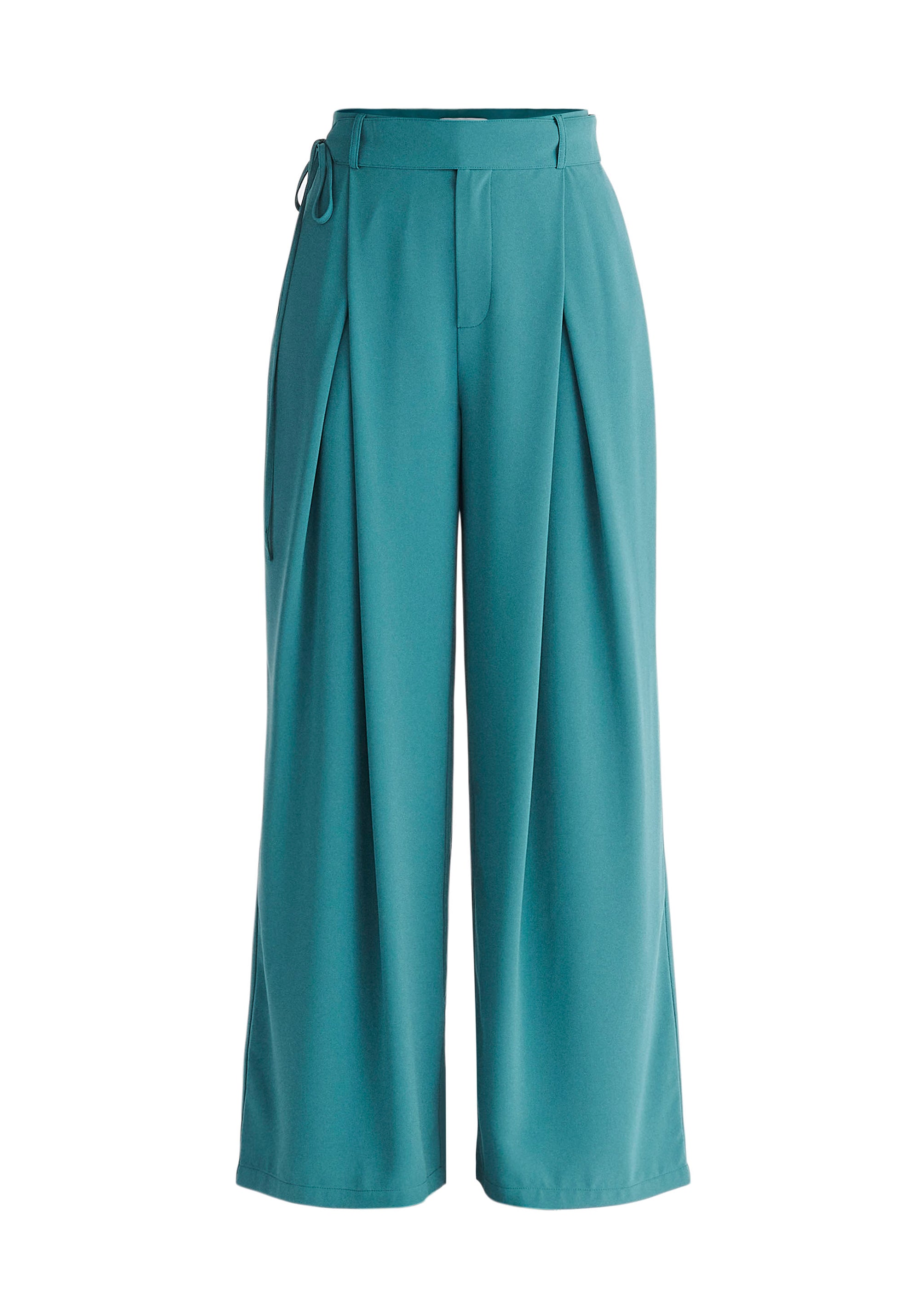 Paisie Pleated High Waist Trousers in Teal Cut Out