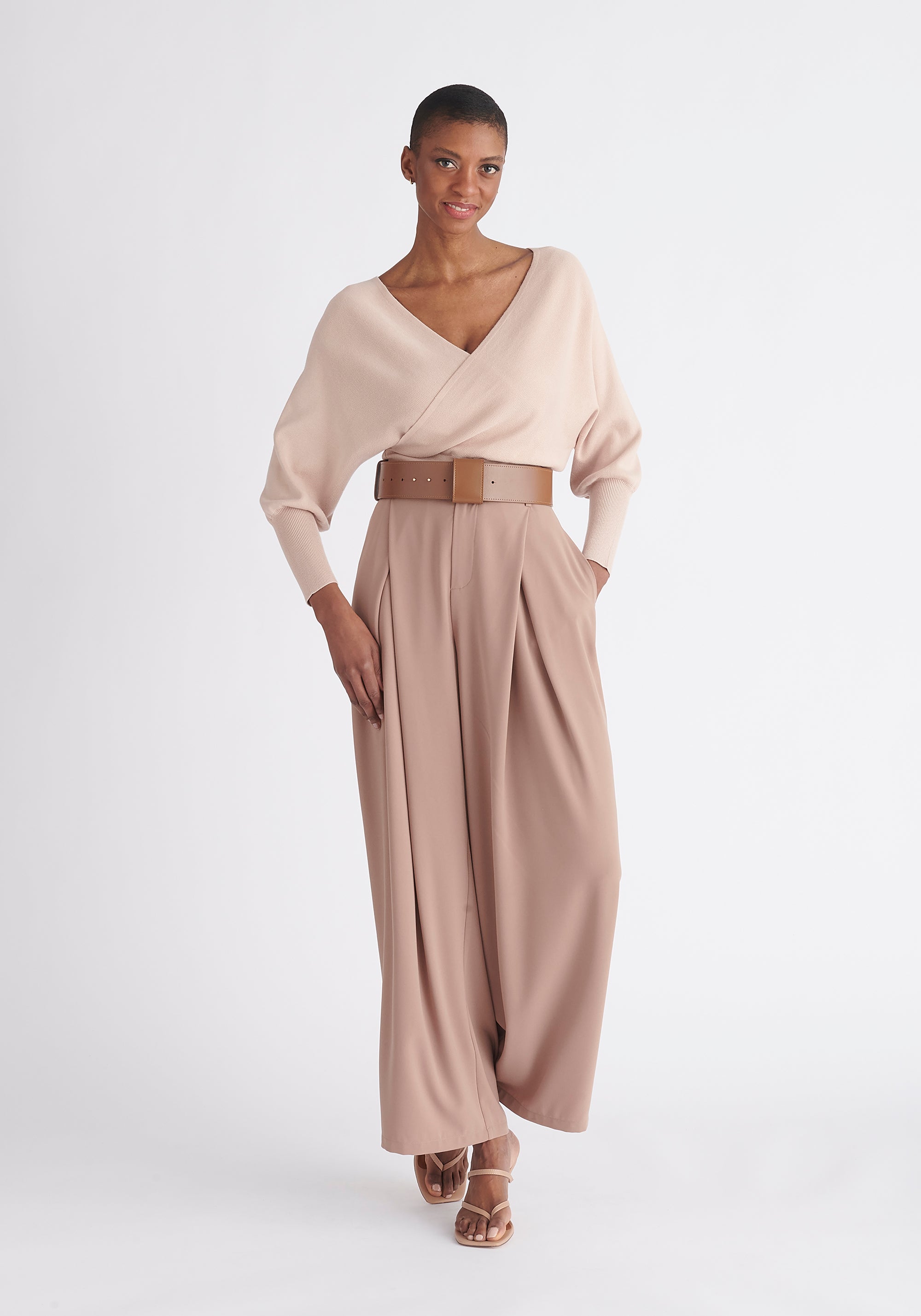 Paisie Pleated High Waist Trousers in Taupe