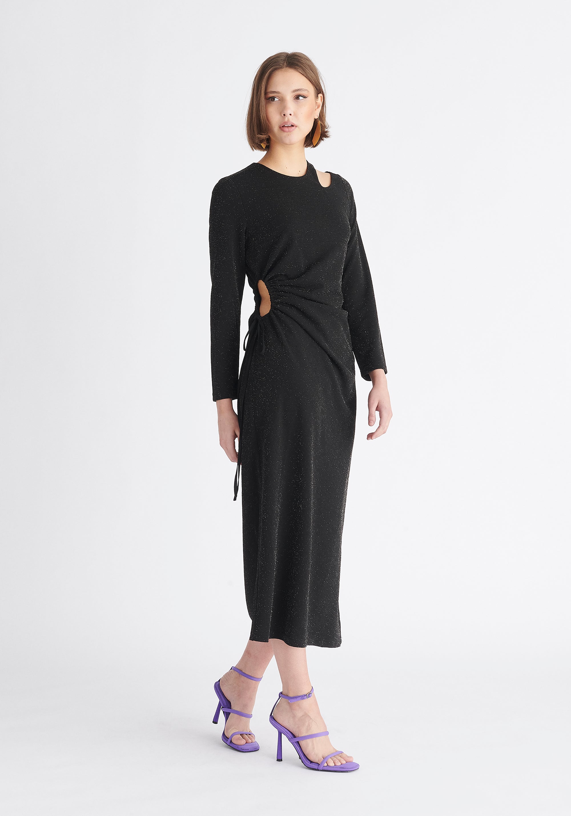 Paisie Sparkly Cut Out Dress in Black
