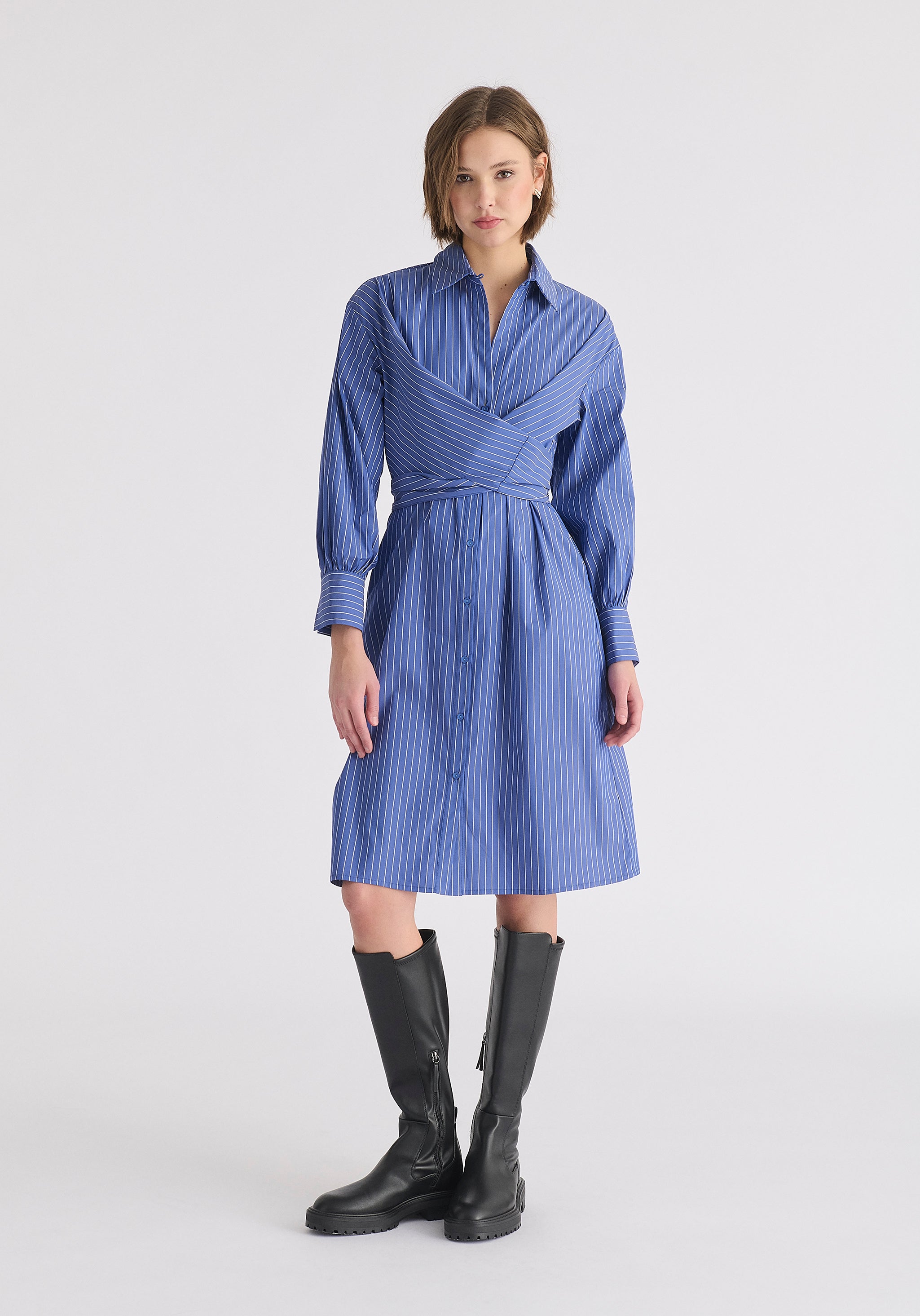 Striped Shirt Dress Waist Tie