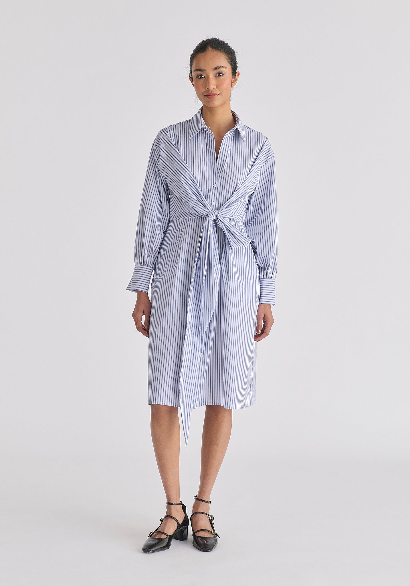 Colorful Stripe Drawstring Waist Shirt Dress