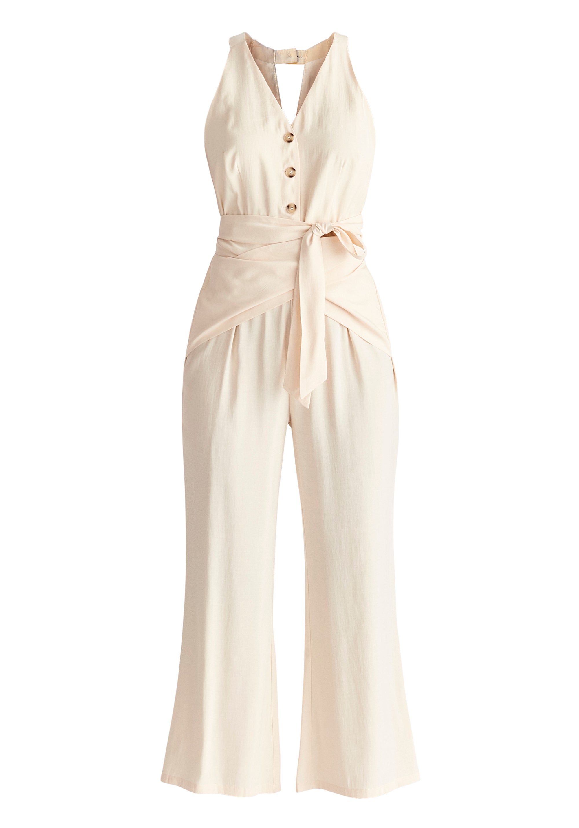 Waist Tie Jumpsuit in Cream Cut Out
