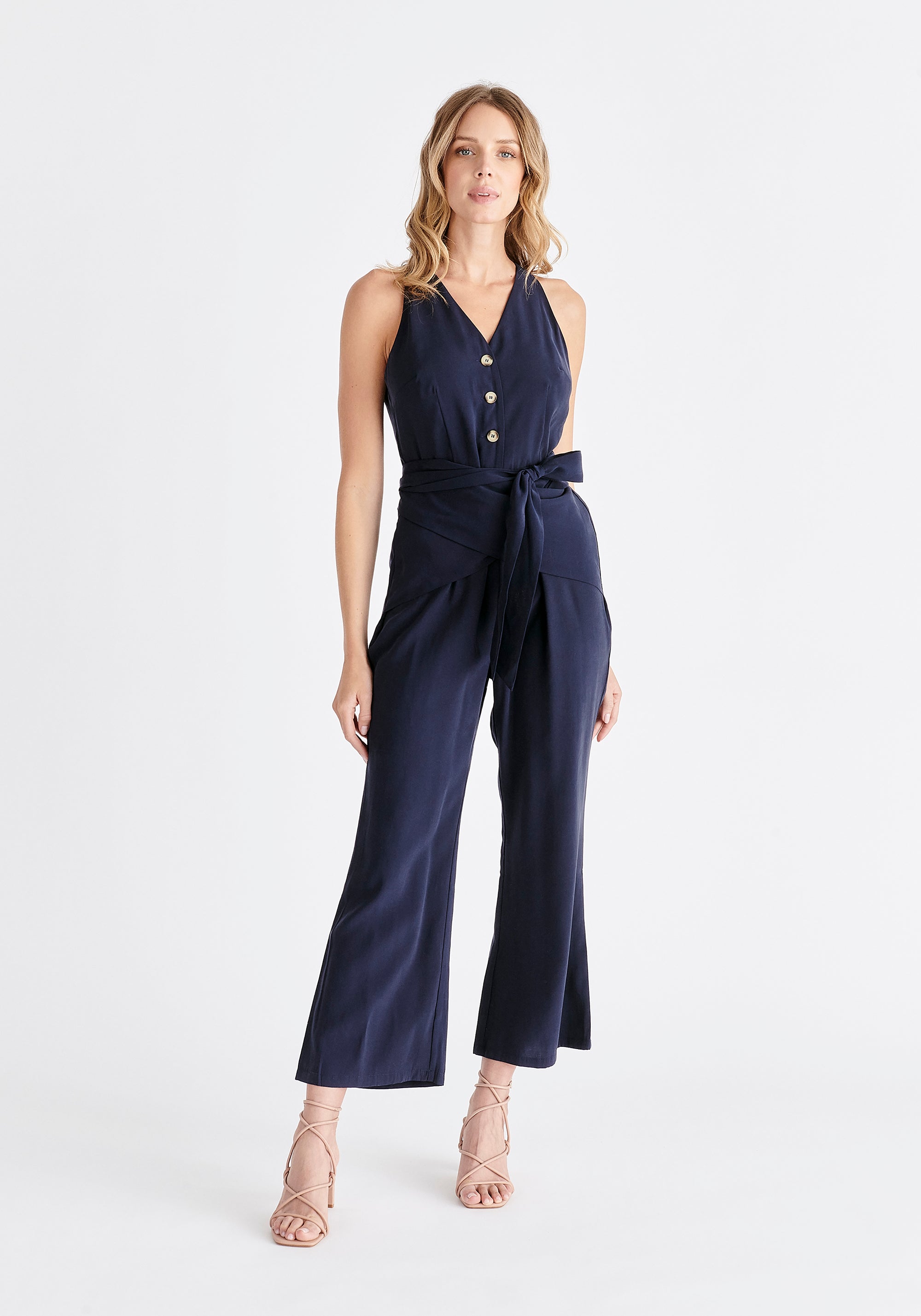Waist Tie Jumpsuit in Navy