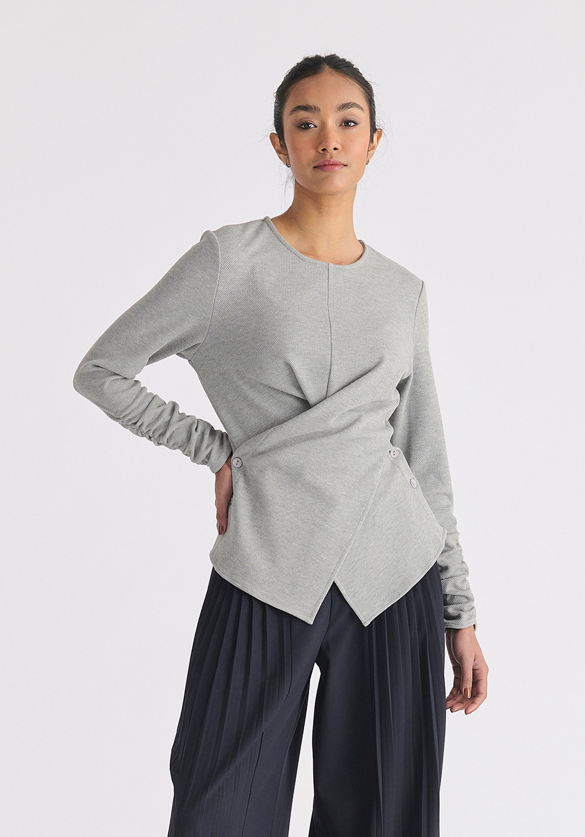 Wrap Top Ruched Sleeve Detail