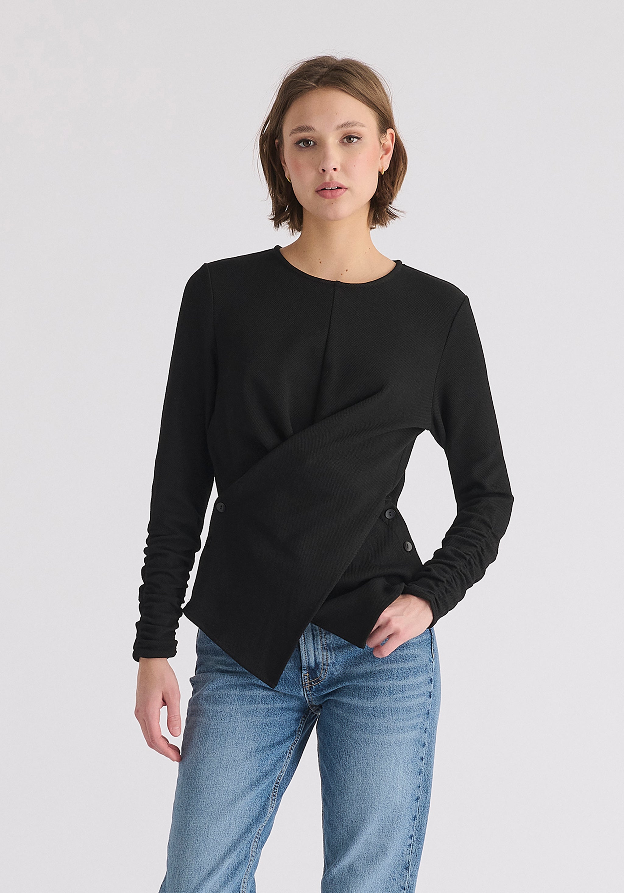 ruched sleeve t shirt