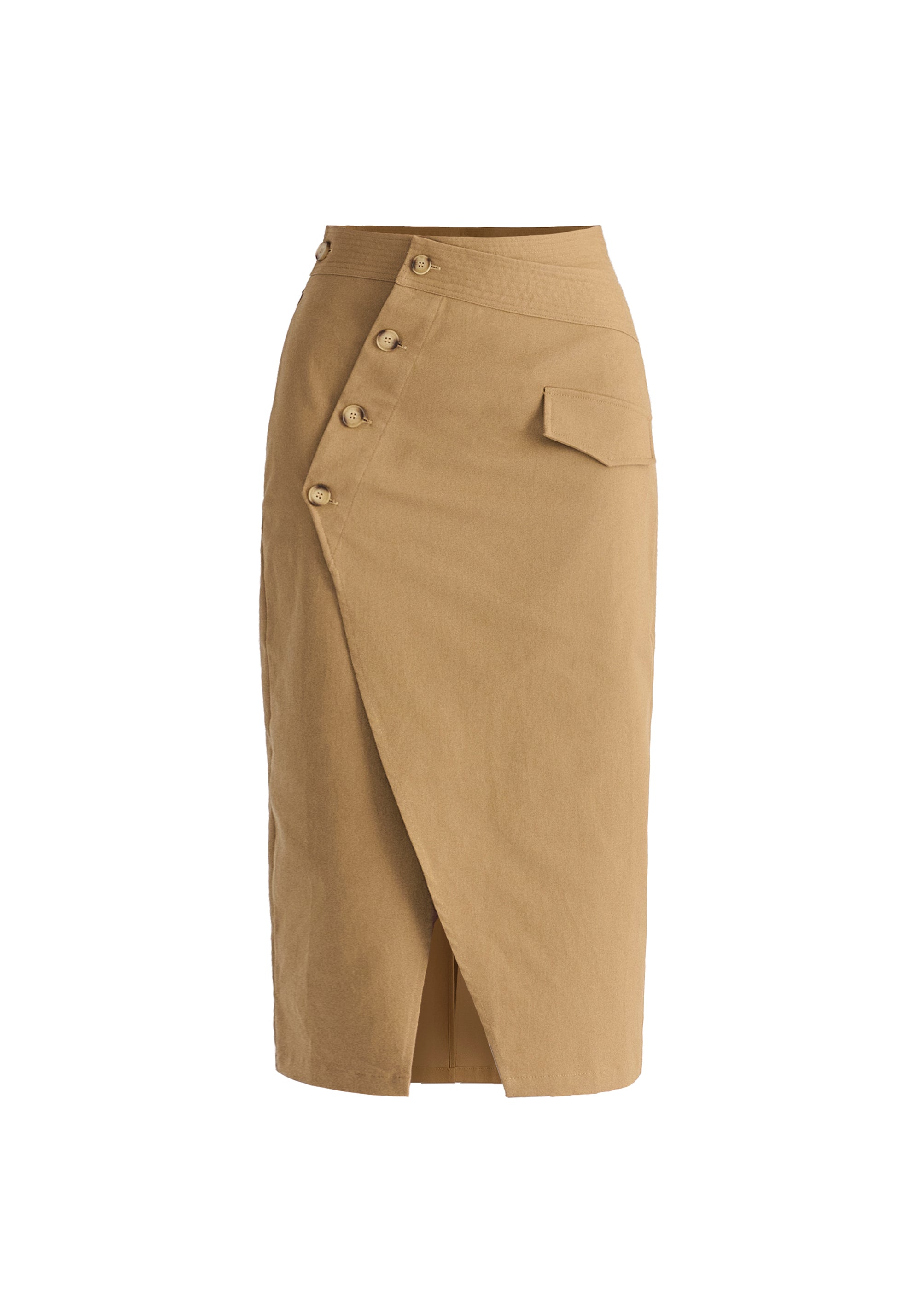 Asymmetric Midi Skirt with Button Details Cut Out