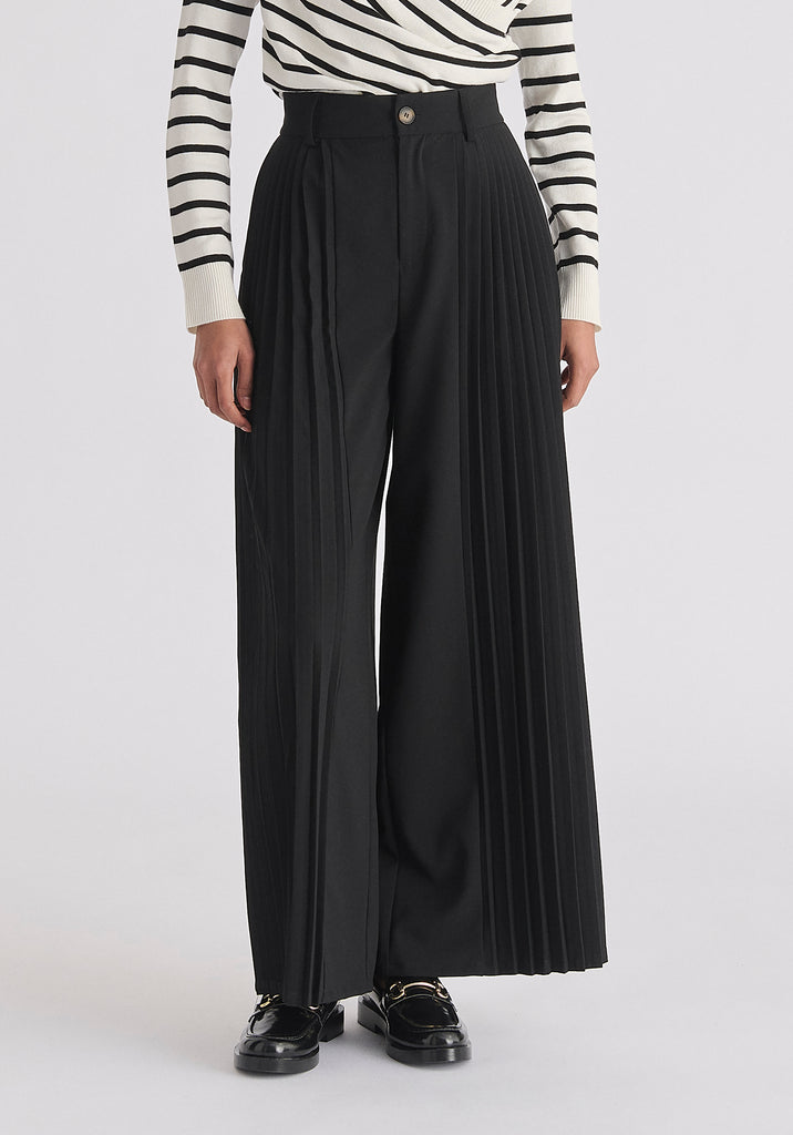 Pleated Wide Leg Trousers UK 6 Black