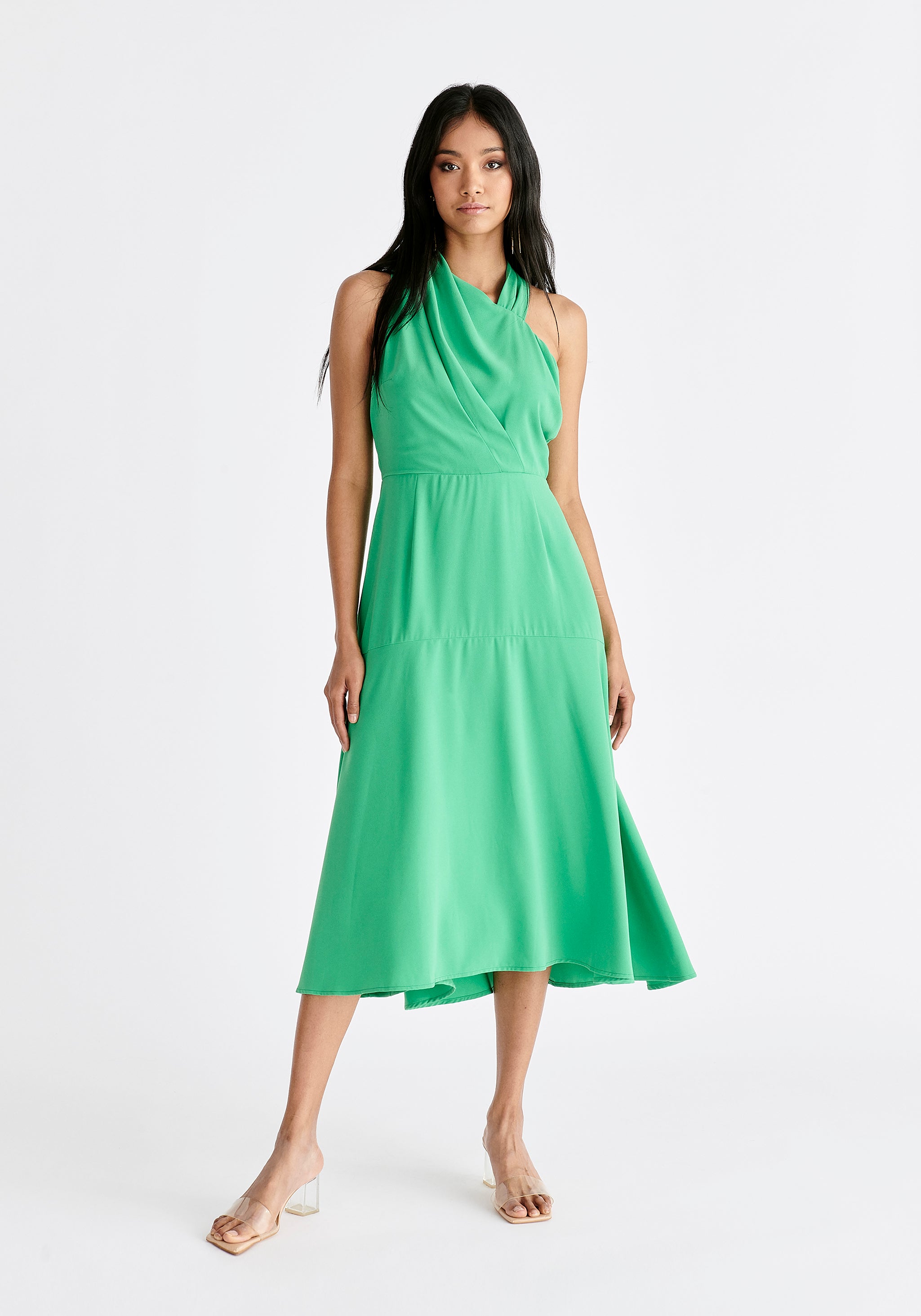 Asymmetric Neck Midi Dress in Green | Dresses  Paisie