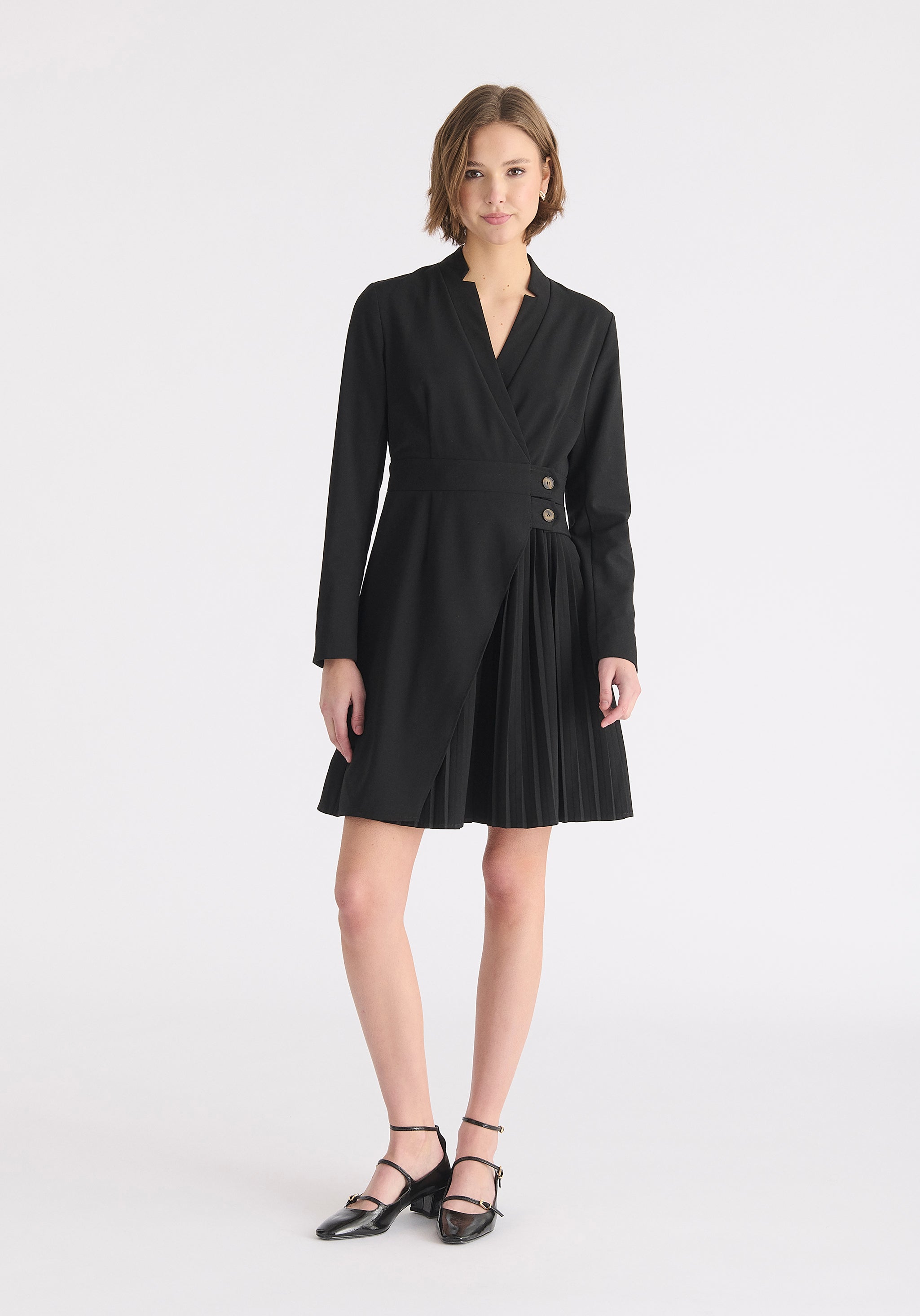 blazer dress pleated skirt Tailored with in Black size:US 16Plus / UK 20 / EU 46 Elegant Gray Long Coat JS62