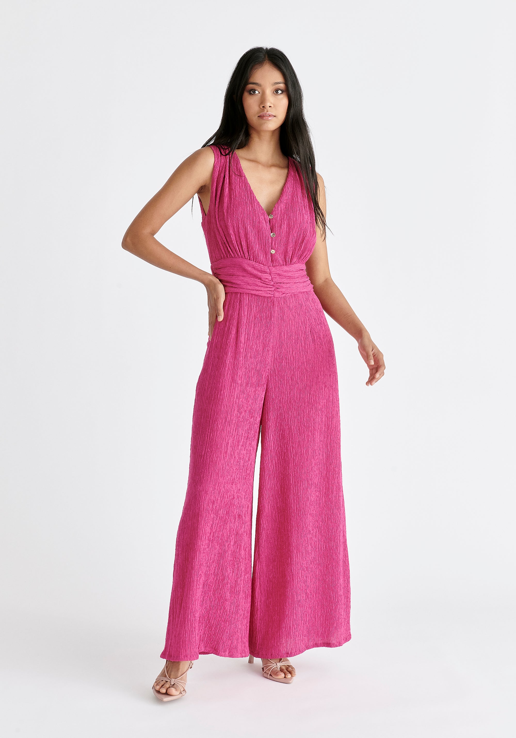 Textured Back-Tie Jumpsuit in Pink