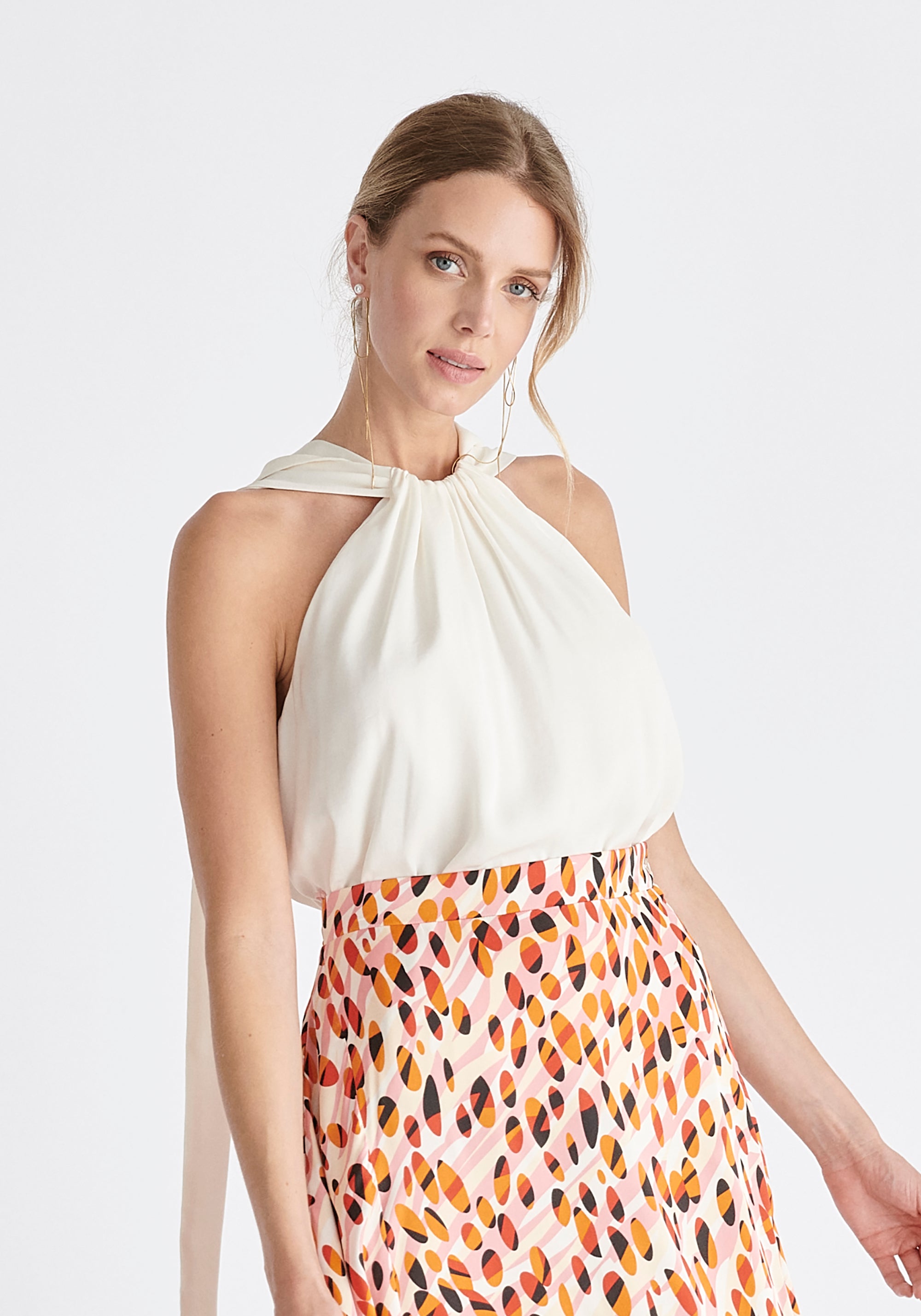 Belted Halterneck Blouse in White