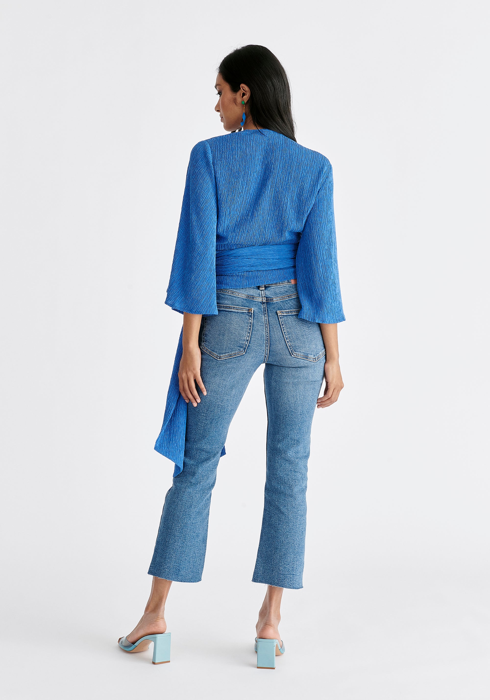 Textured Wrap Kimono Blouse in Blue Back