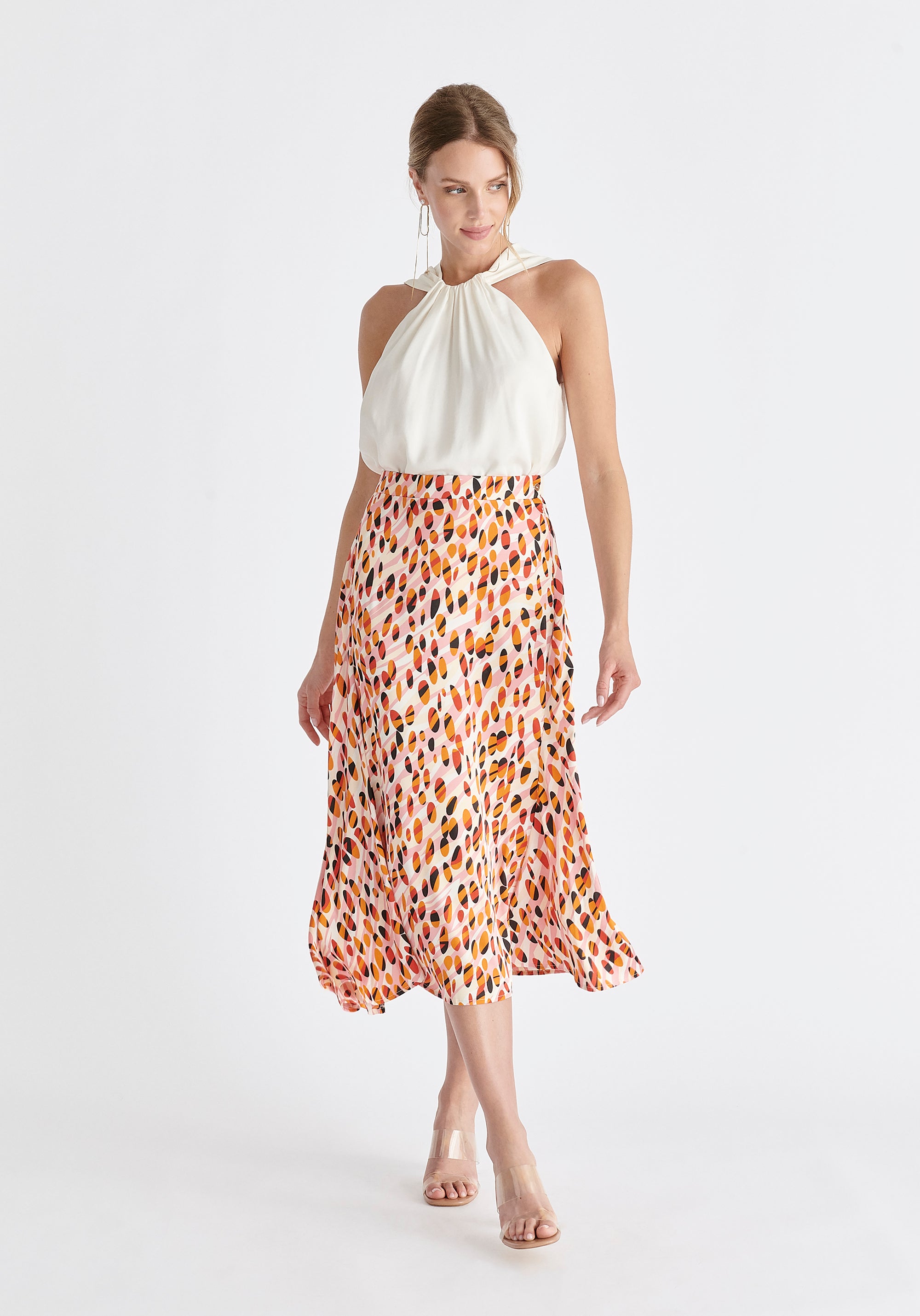 Asymmetric Hem Skirt in Pink, Orange, Red and Black