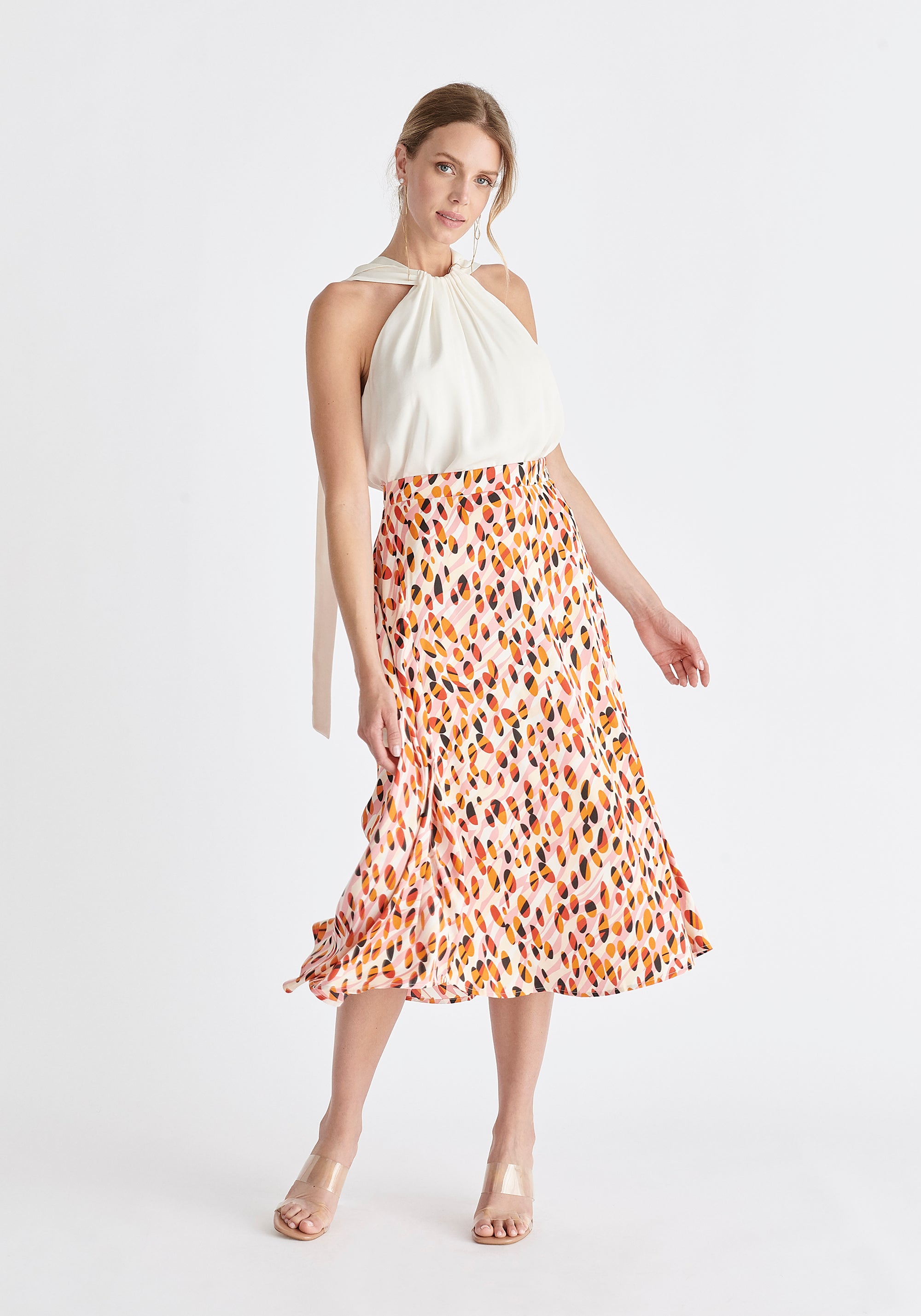 Asymmetric Hem Skirt in Pink, Orange, Red and Black