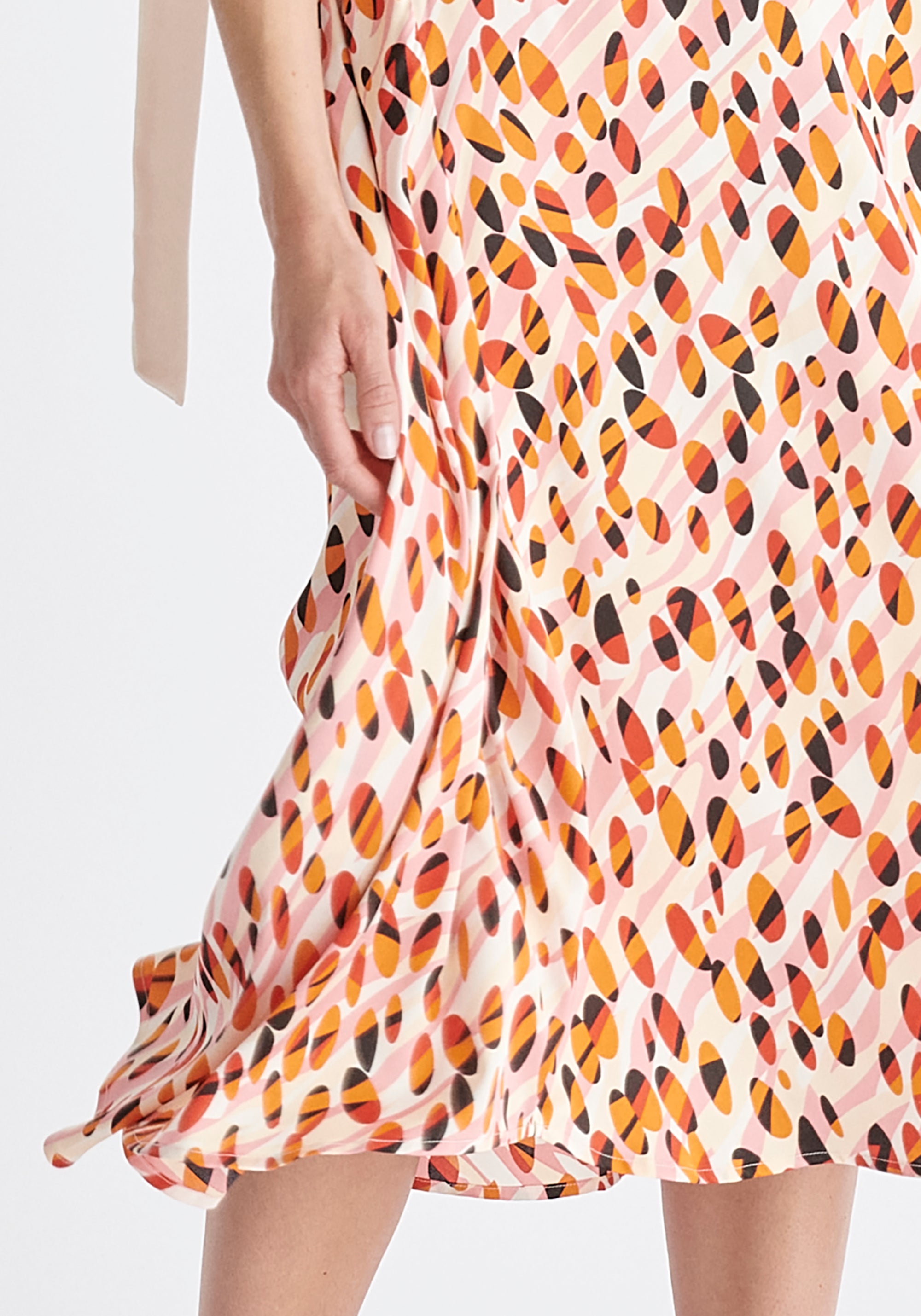Asymmetric Hem Skirt in Pink, Orange, Red and Black Close Up