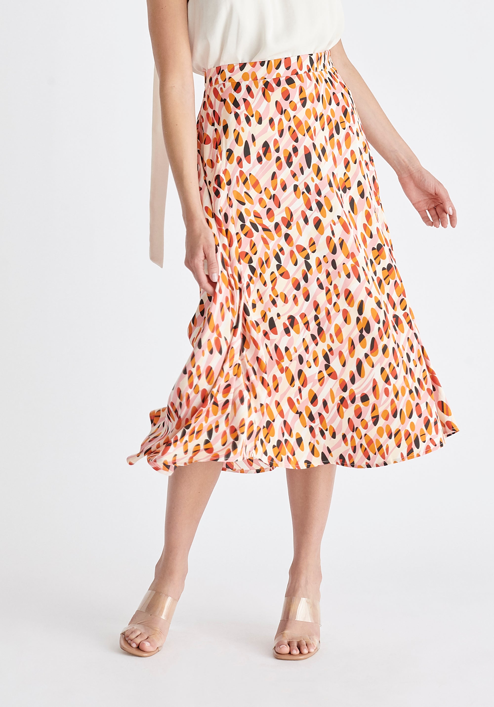 Asymmetric Hem Skirt in Pink, Orange, Red and Black