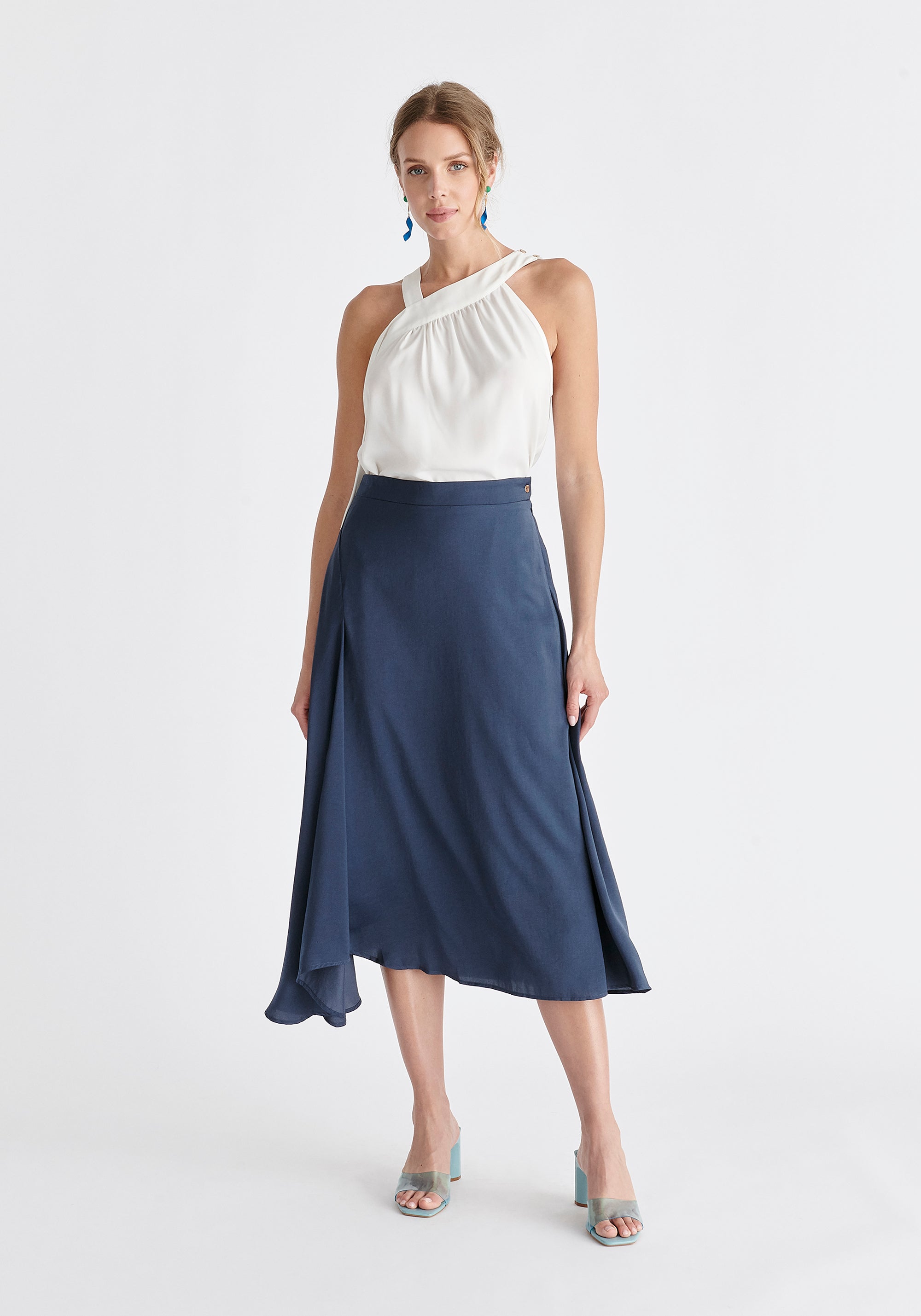 Asymmetric Hem Skirt in Navy