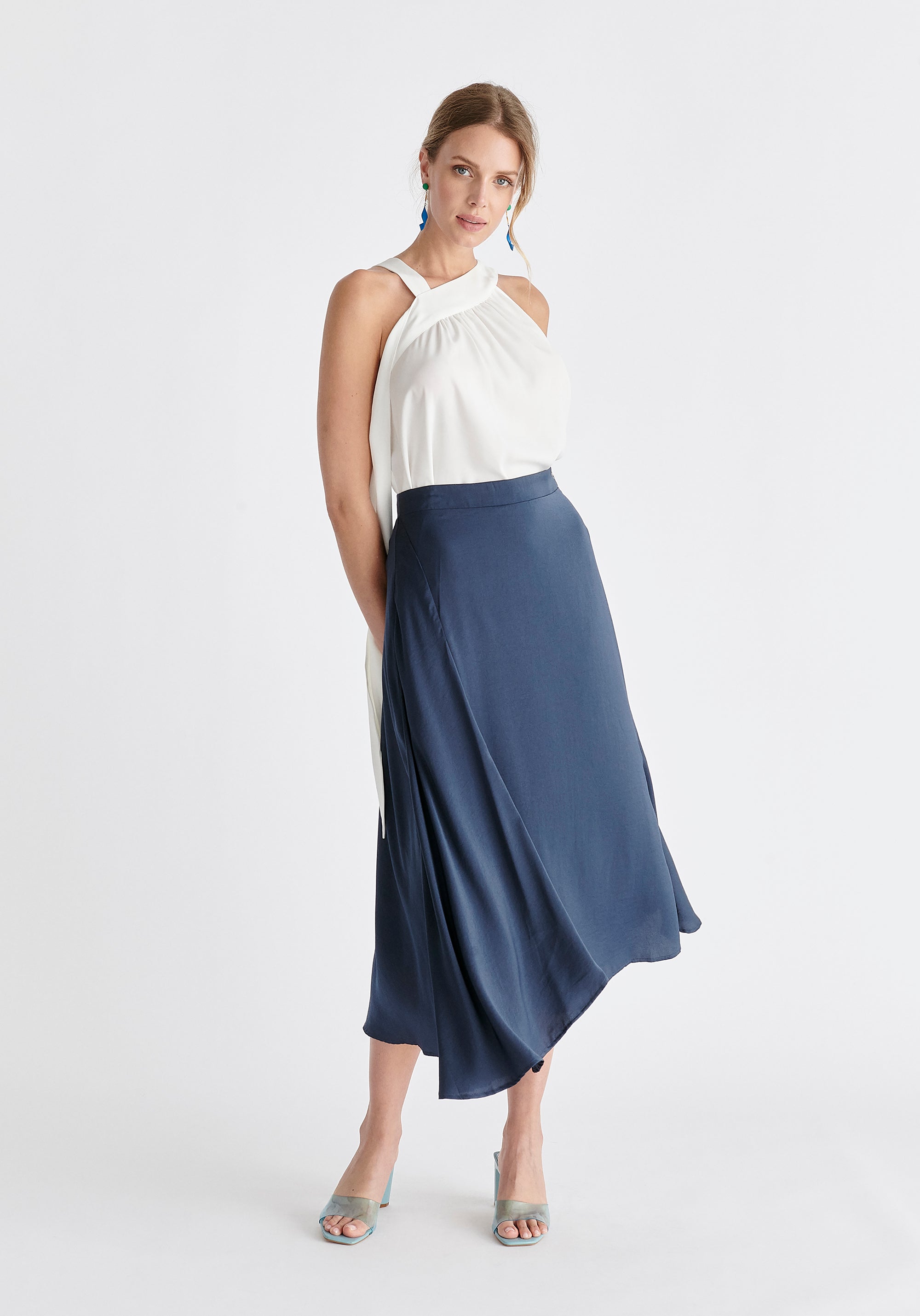 Asymmetric Hem Skirt in Navy