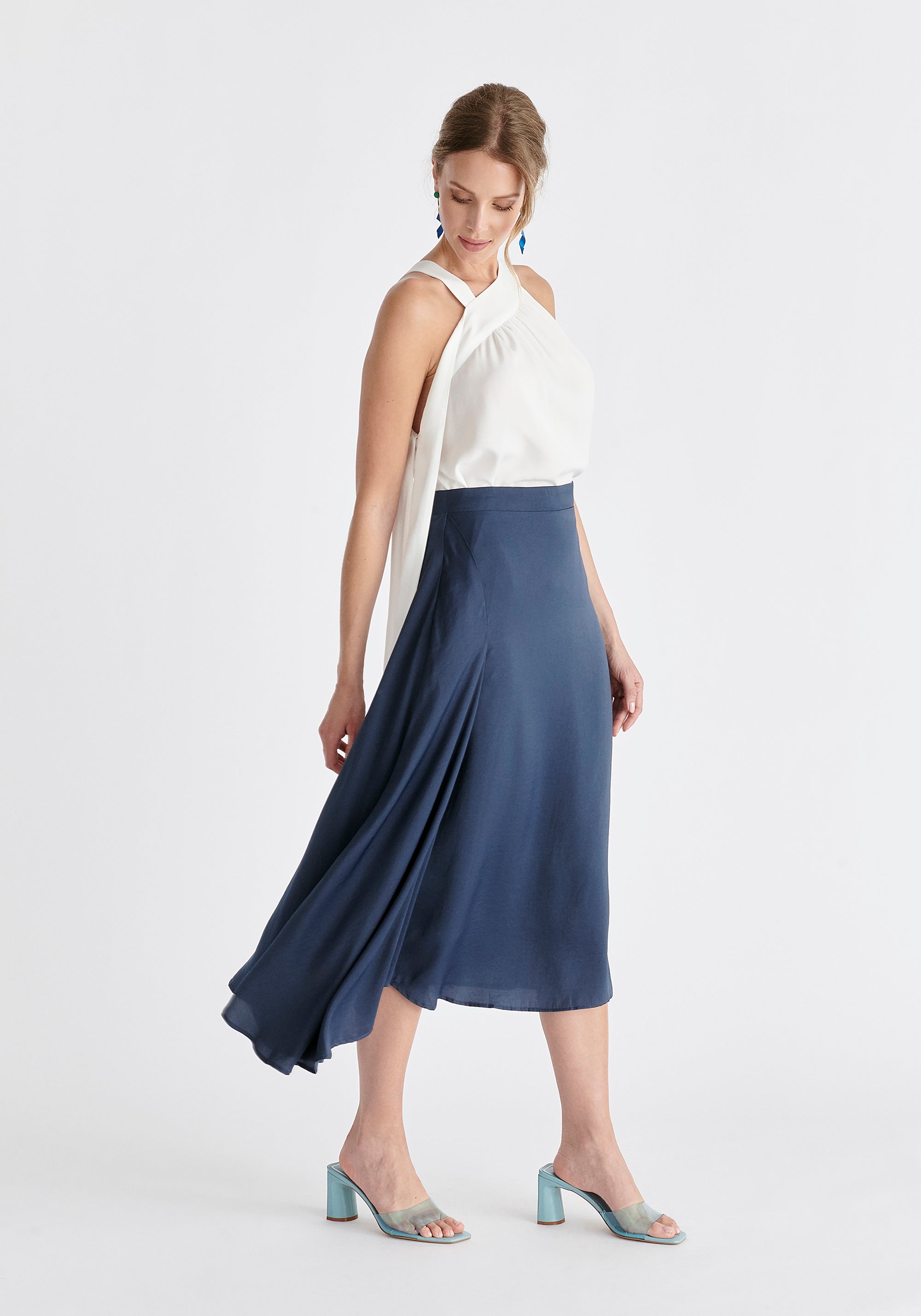 Asymmetric Hem Skirt in Navy