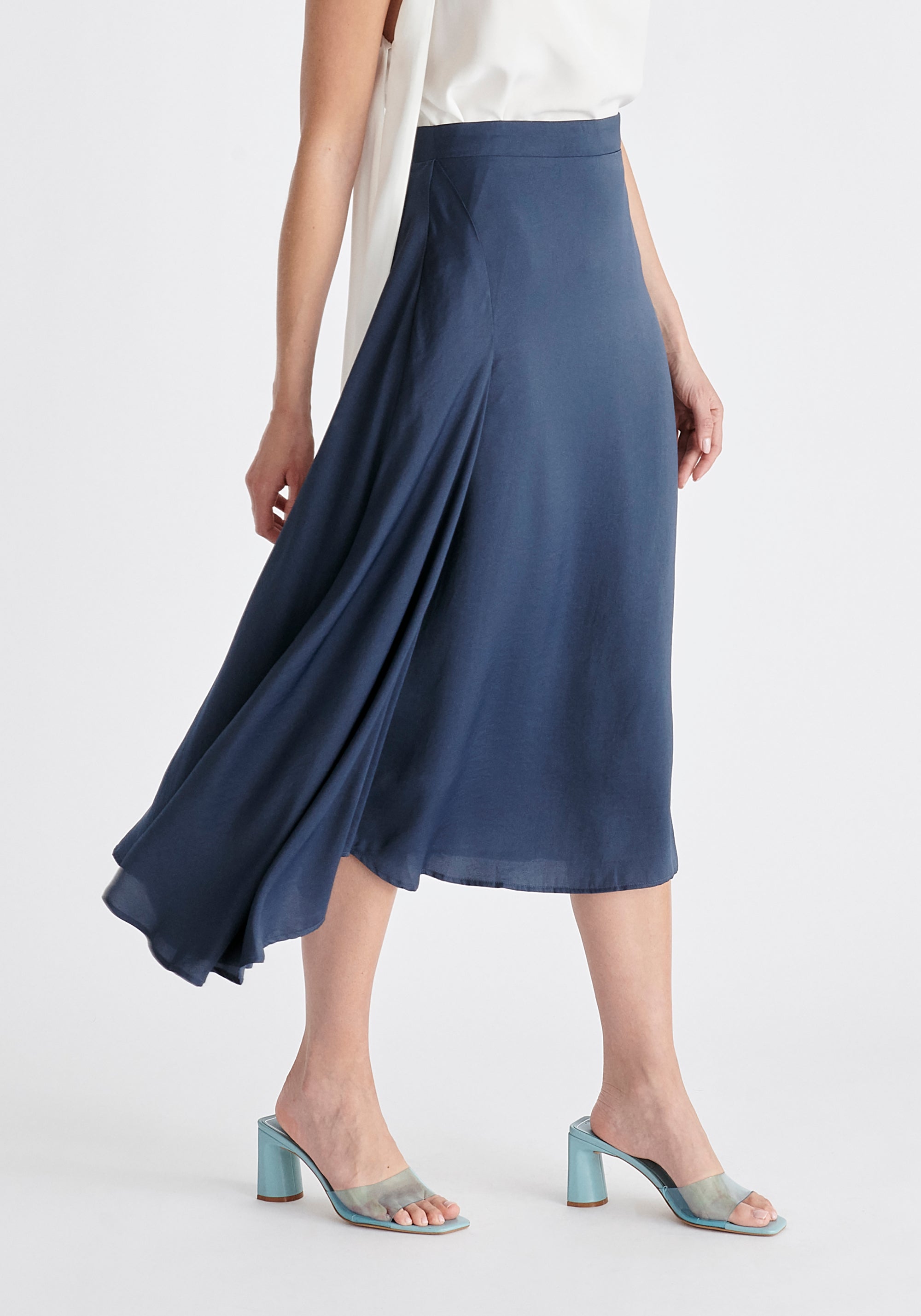 Asymmetric Hem Skirt in Navy Close Up