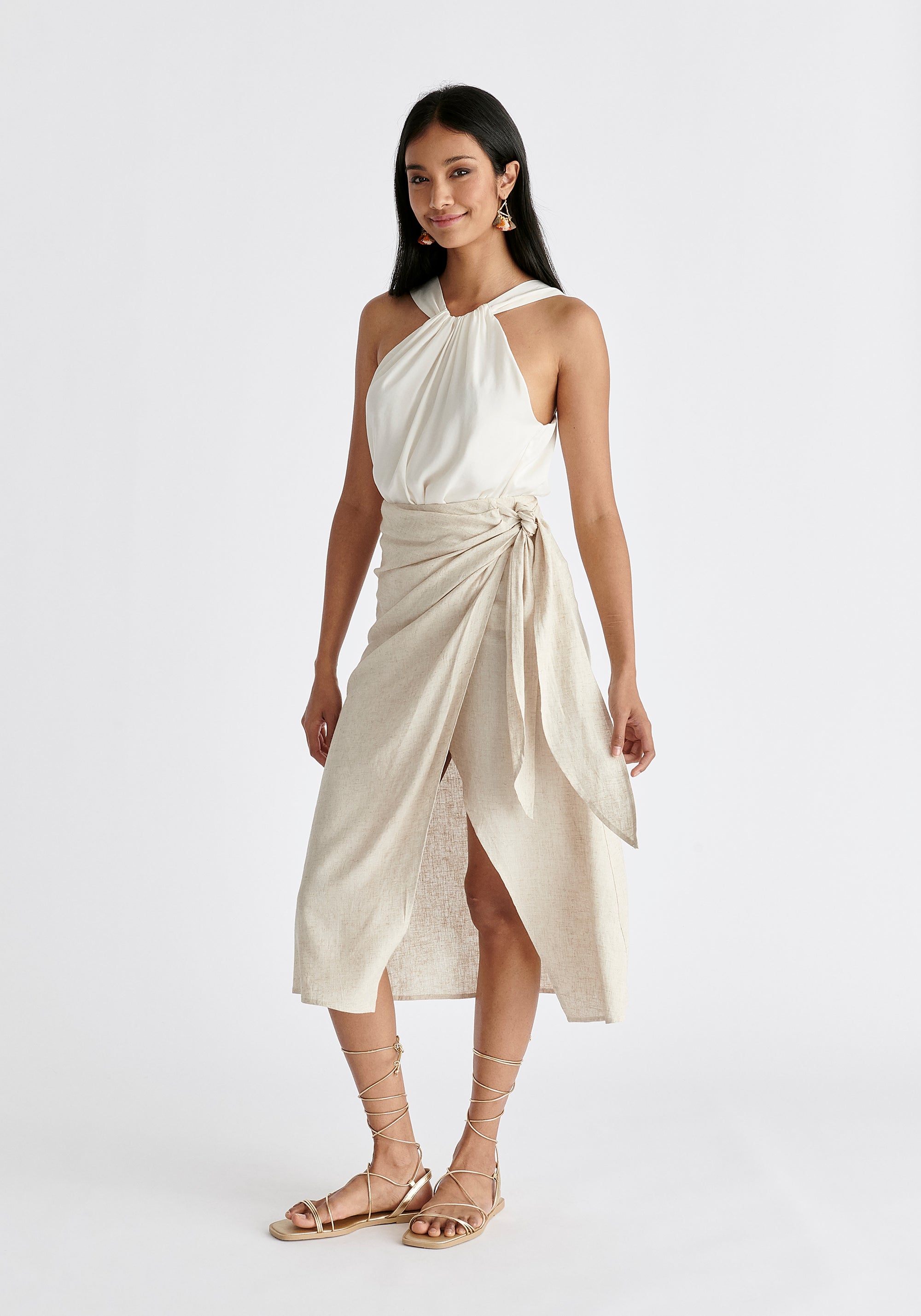 Linen Blend Wrap Skirt