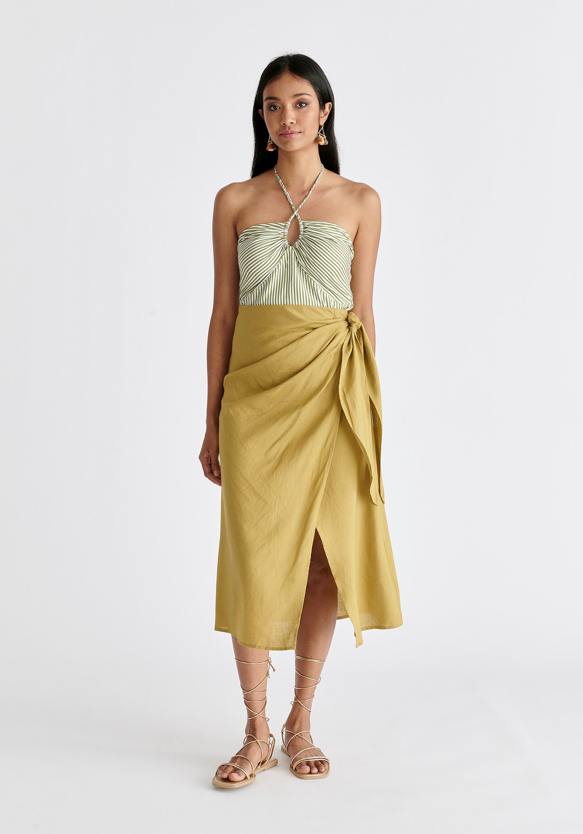 Linen Blend Wrap Skirt