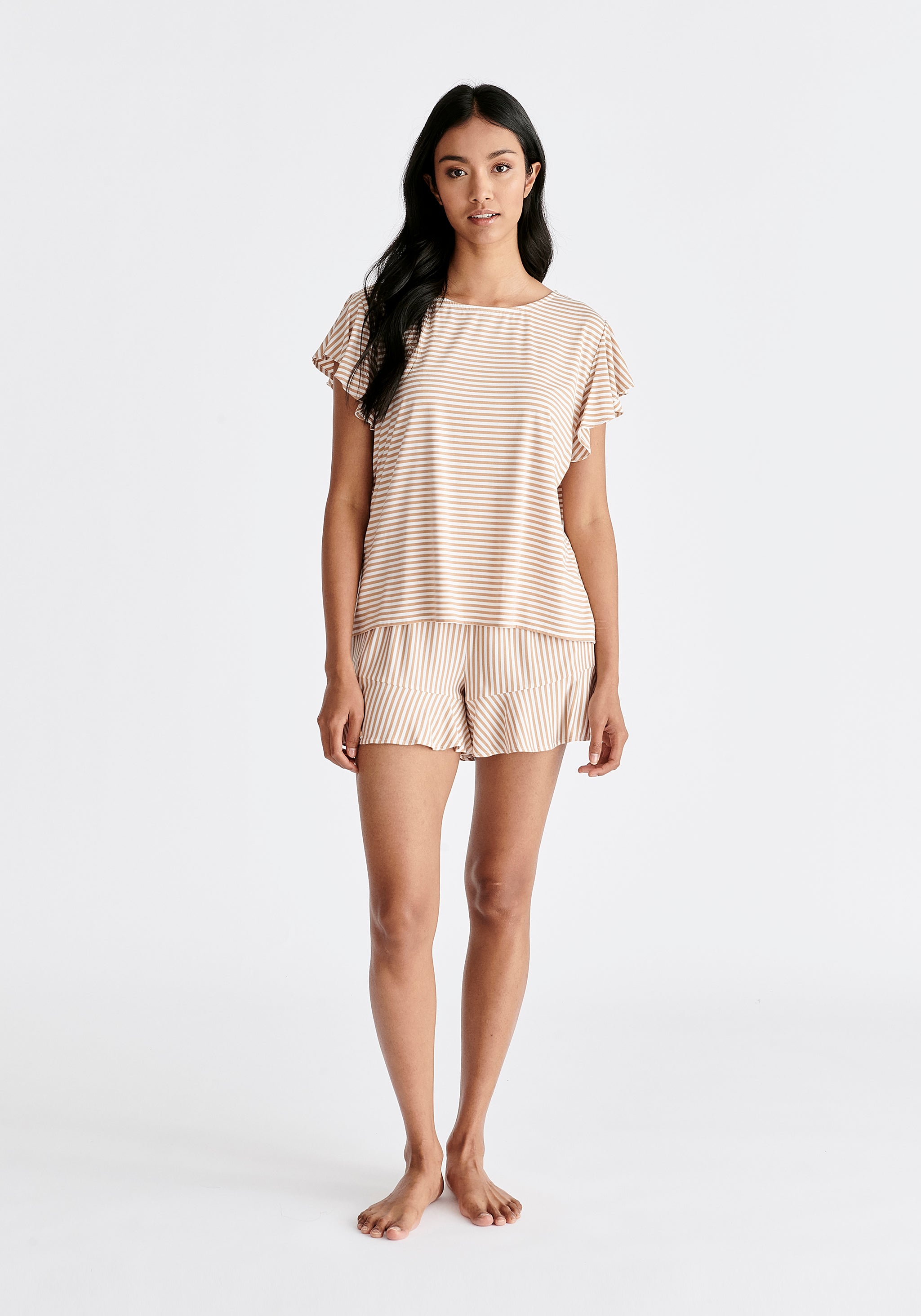 Frill Pyjama T Shirt Set Matching Overnight Pouch