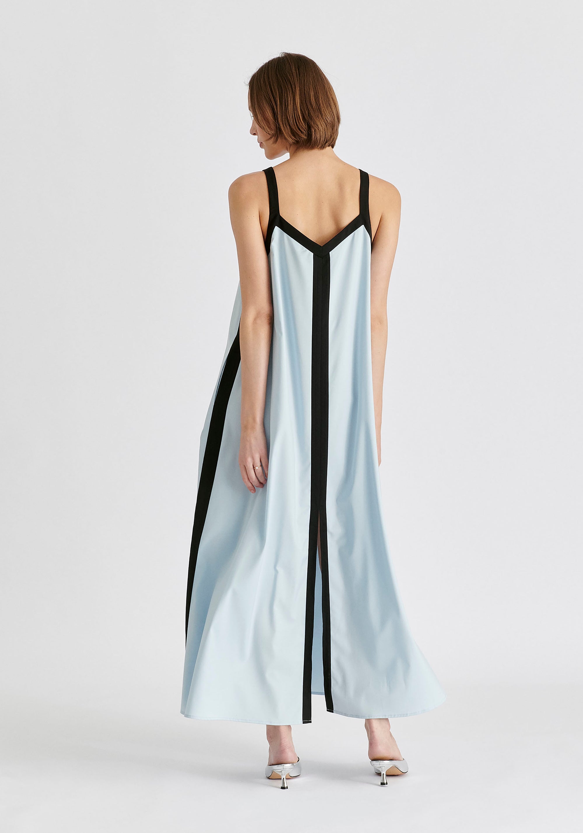 Contrast Trim Midaxi Dress in Light Blue and Black Back