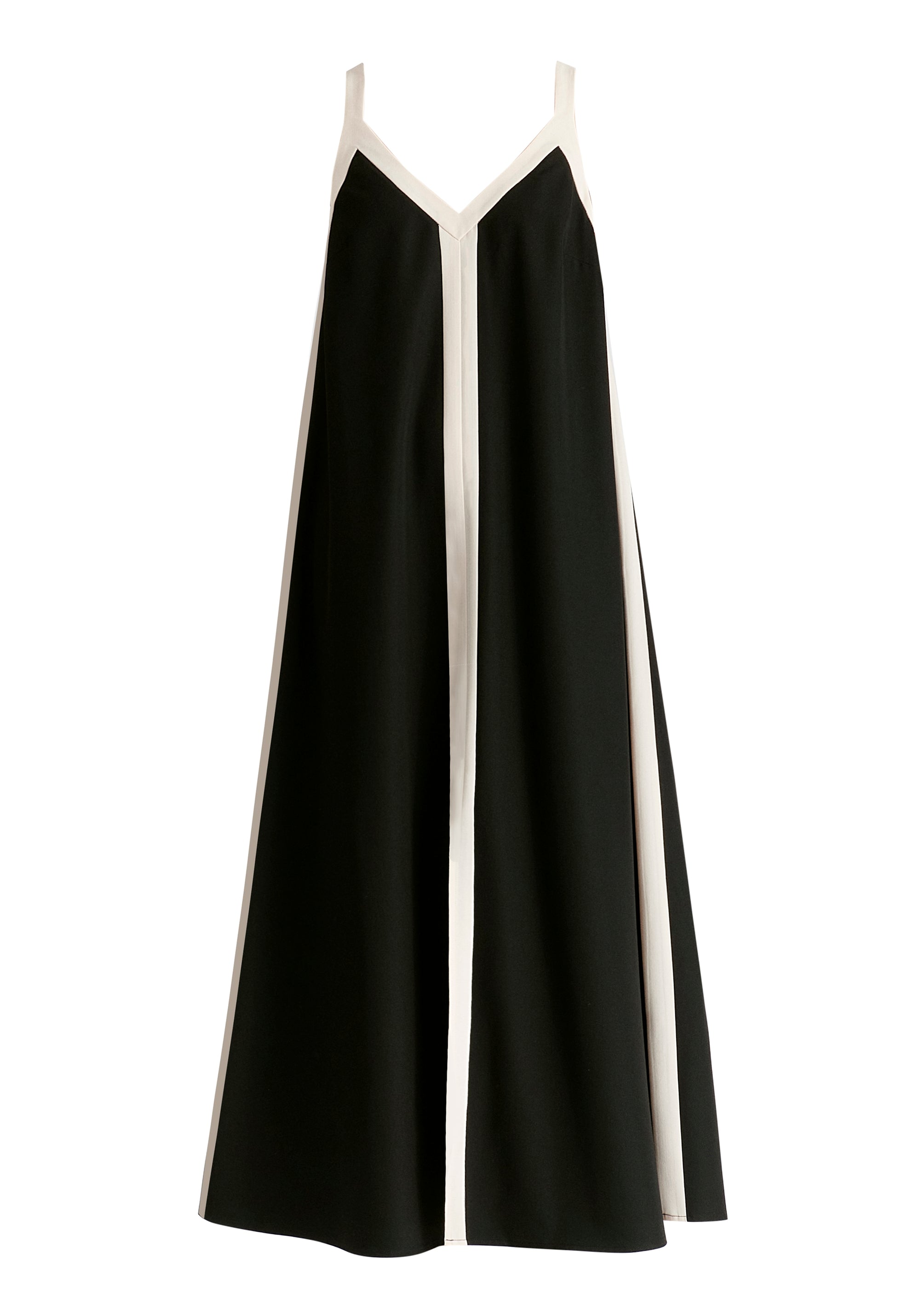 Contrast Trim Midaxi Dress in Black and Beige Cutout