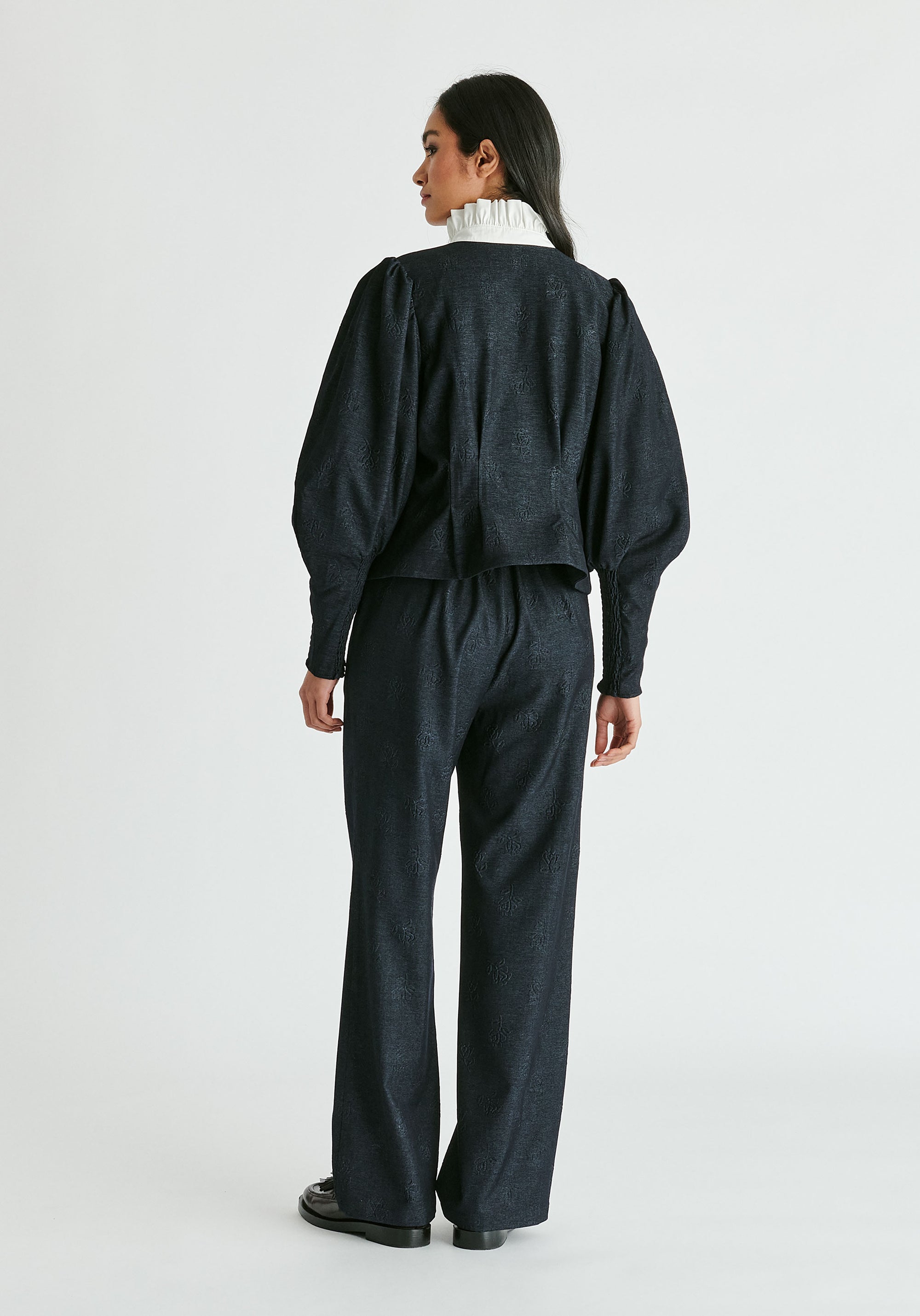 Denim Effect Jacket in Embossed Print