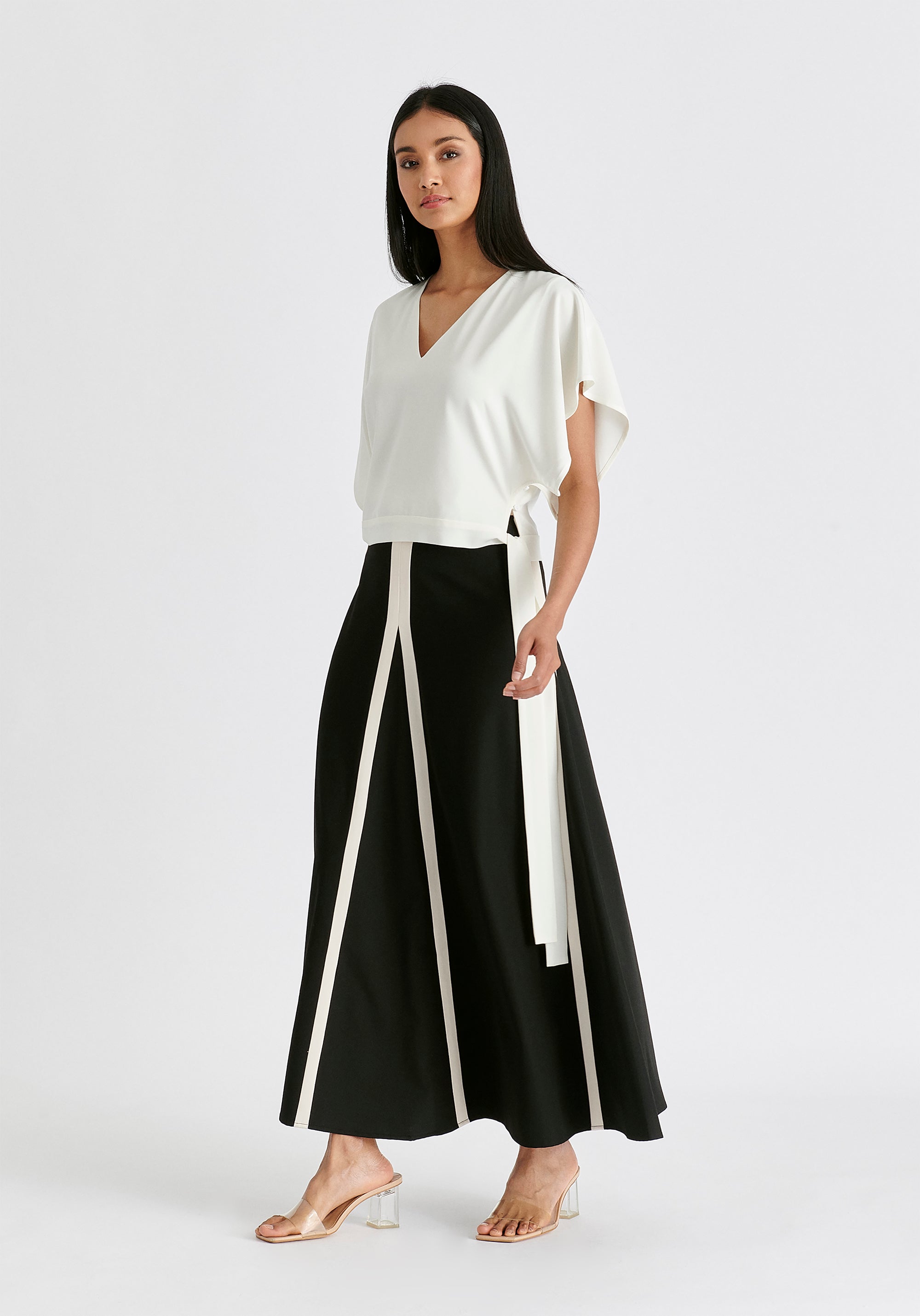 V-Neck Side Tie Top with Batwing Sleeves in White Side