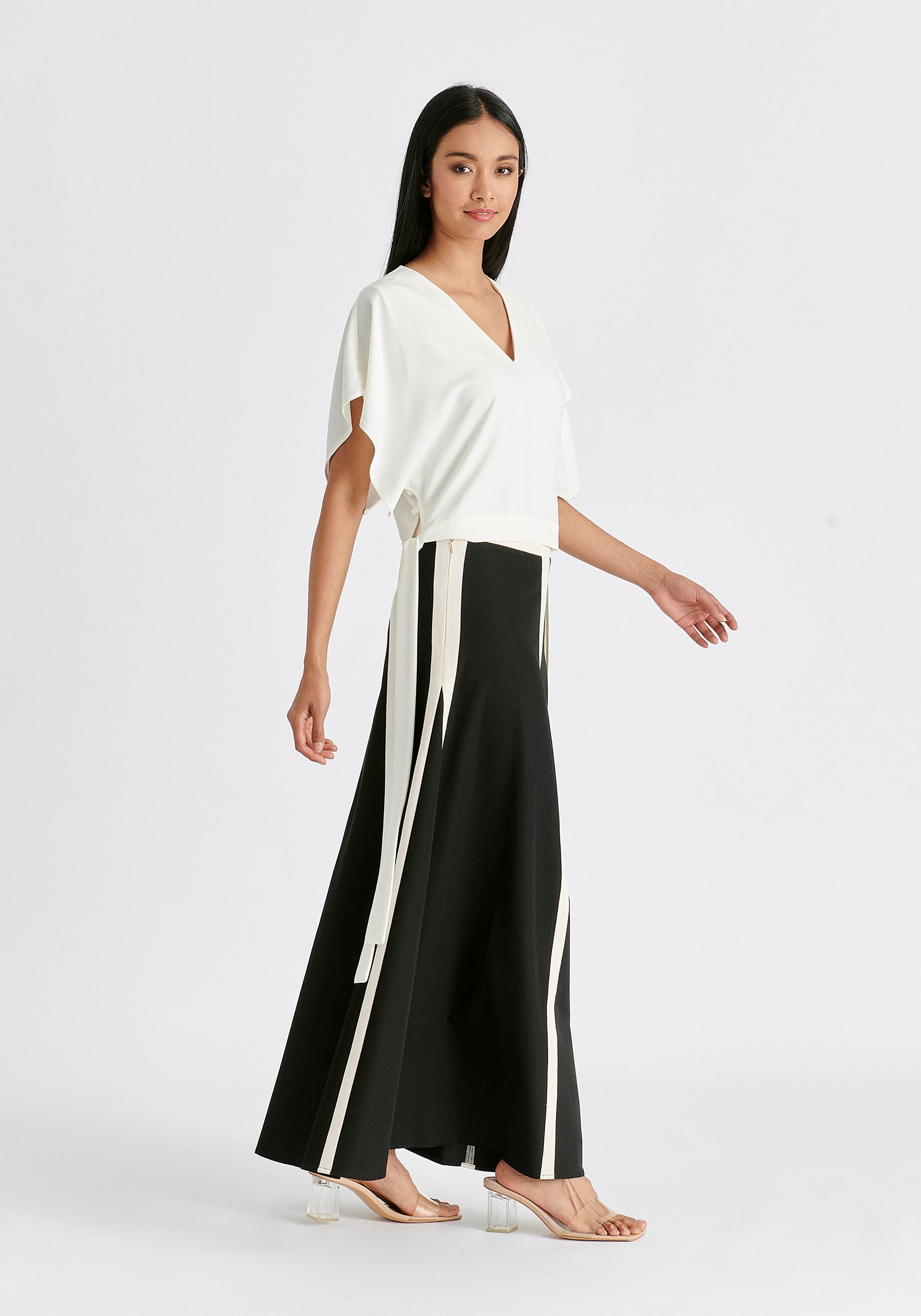 V-Neck Side Tie Top with Batwing Sleeves in White Side