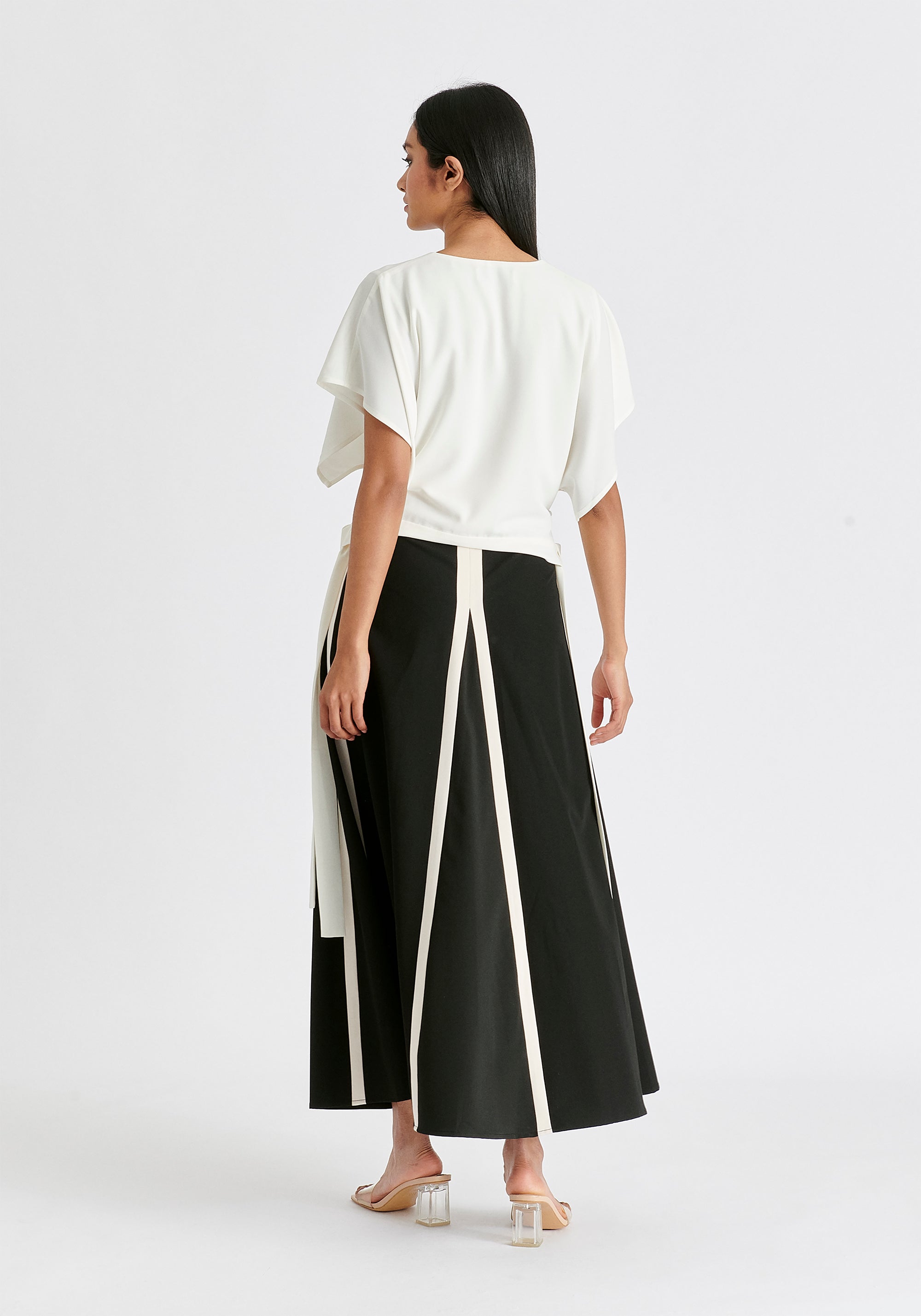 V-Neck Side Tie Top with Batwing Sleeves in White Back