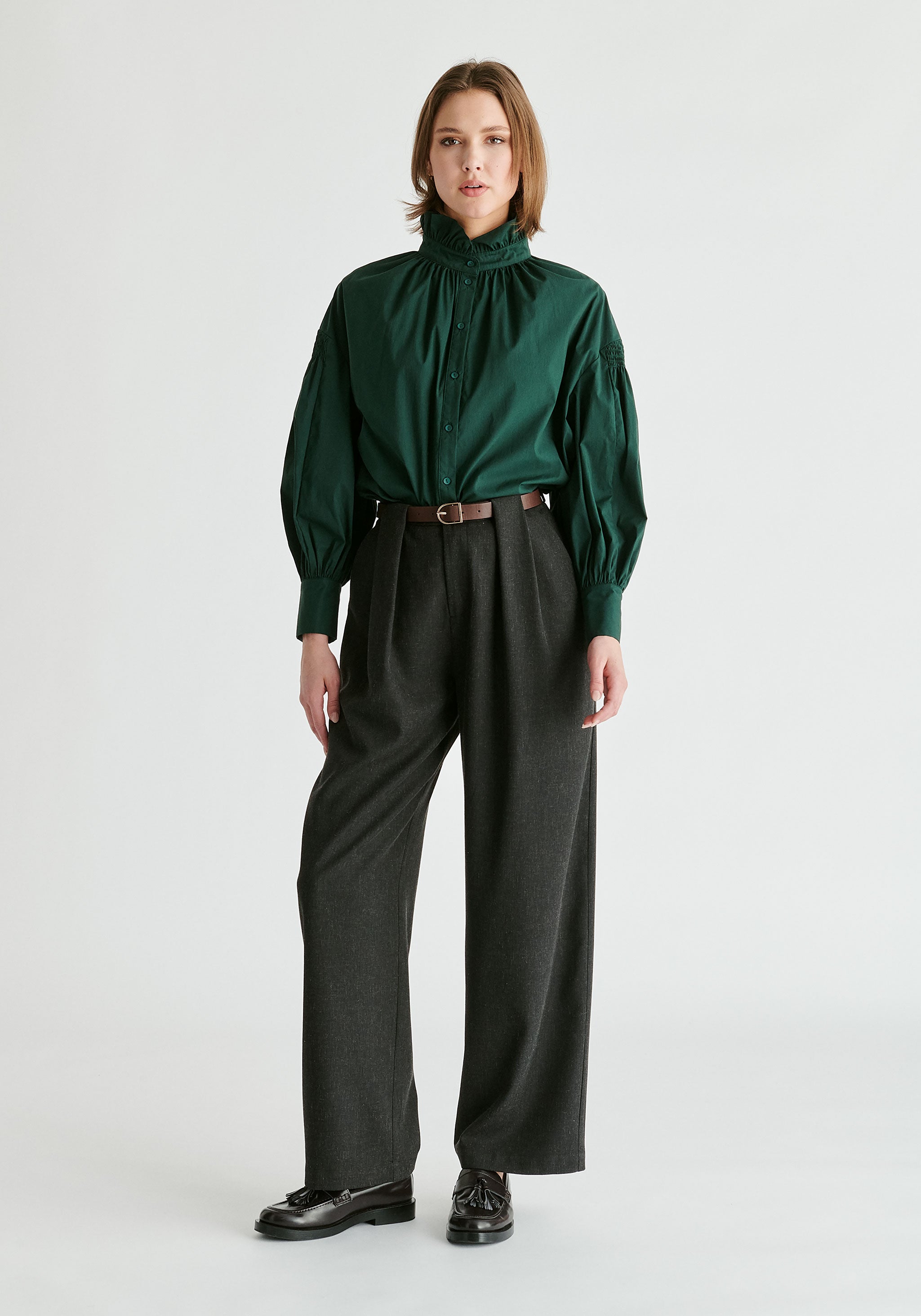 Puff Sleeve Shirt Ruffled Collar