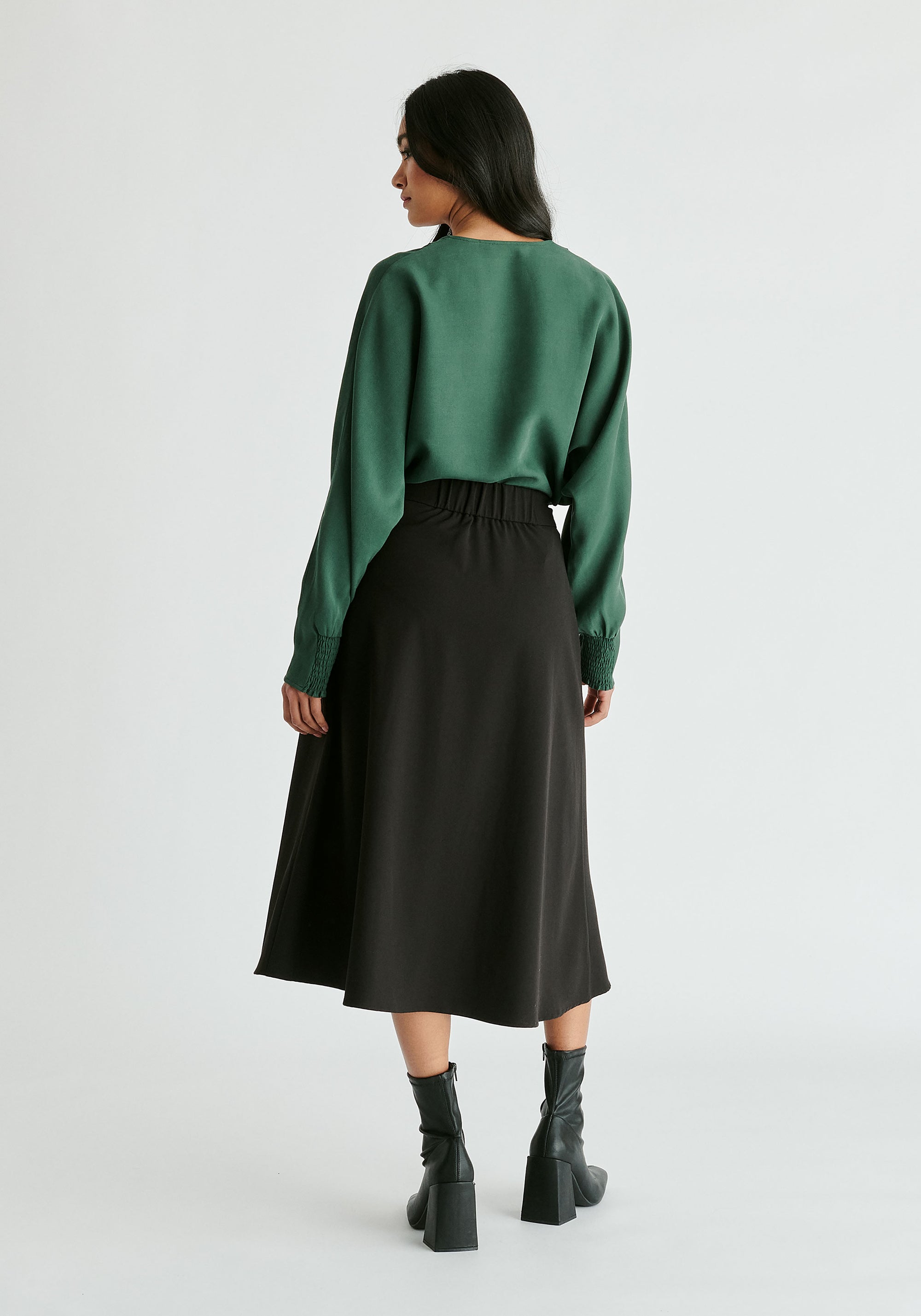 V-Neck Batwing Blouse in Green Back