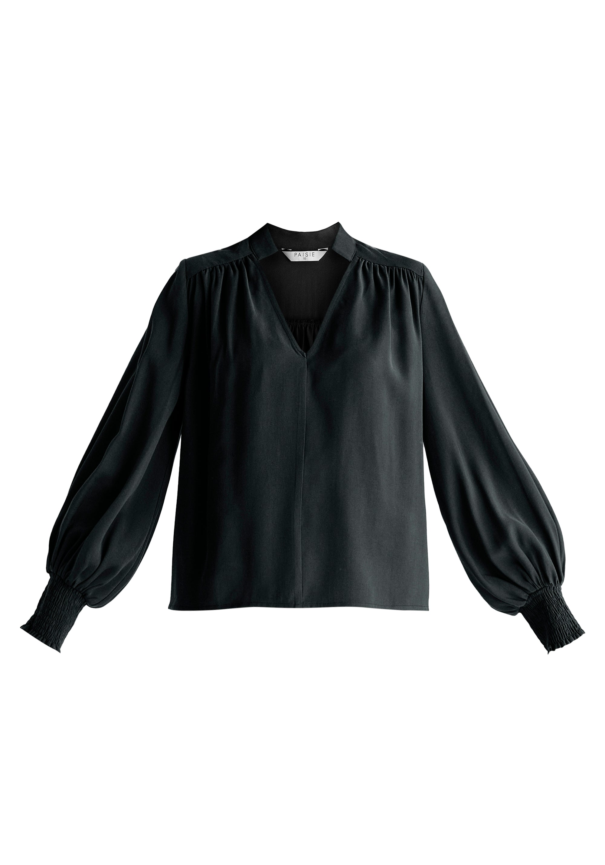 V-Neck Blouse with Gathered Detail in Black Cutout