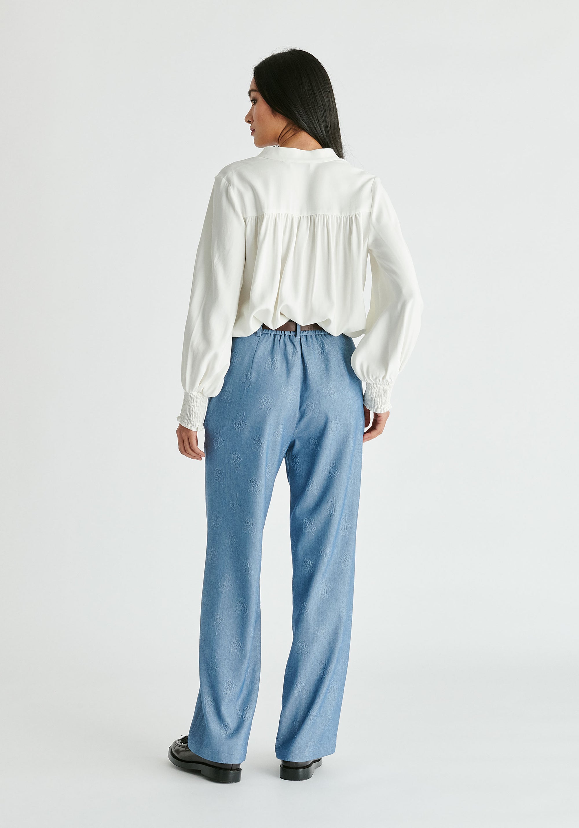 V-Neck Blouse with Gathered Detail in White Back