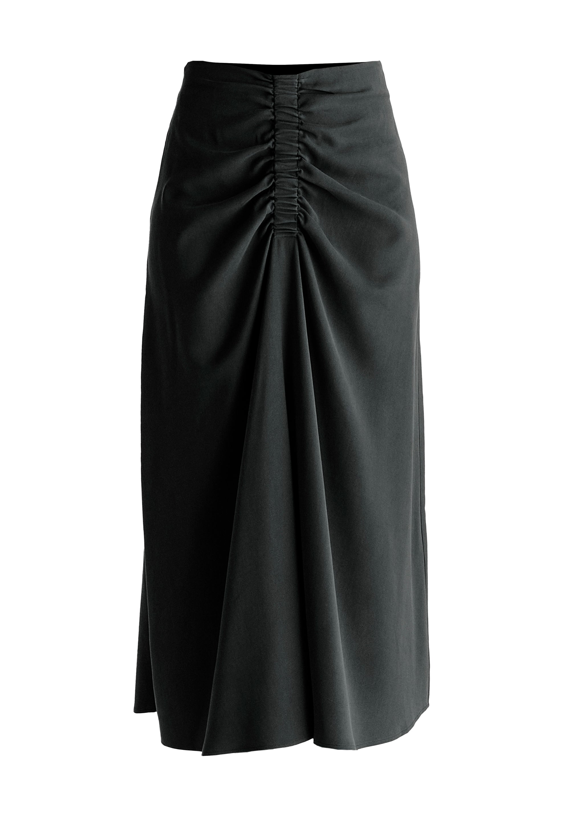Ruched Front Midi Skirt in Black Cutout