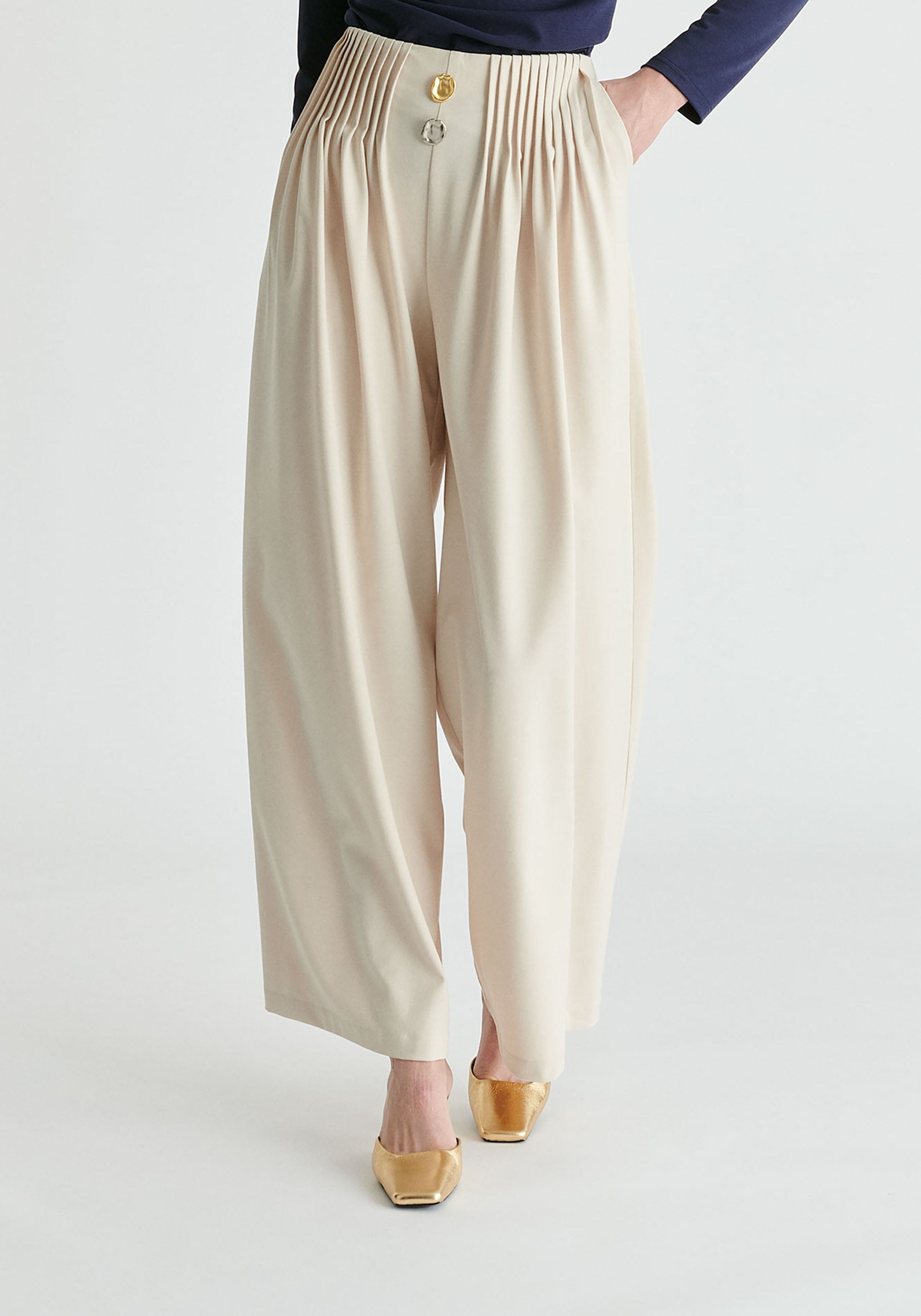 Paisie Wide Leg Trousers with Pleated Waist Detail