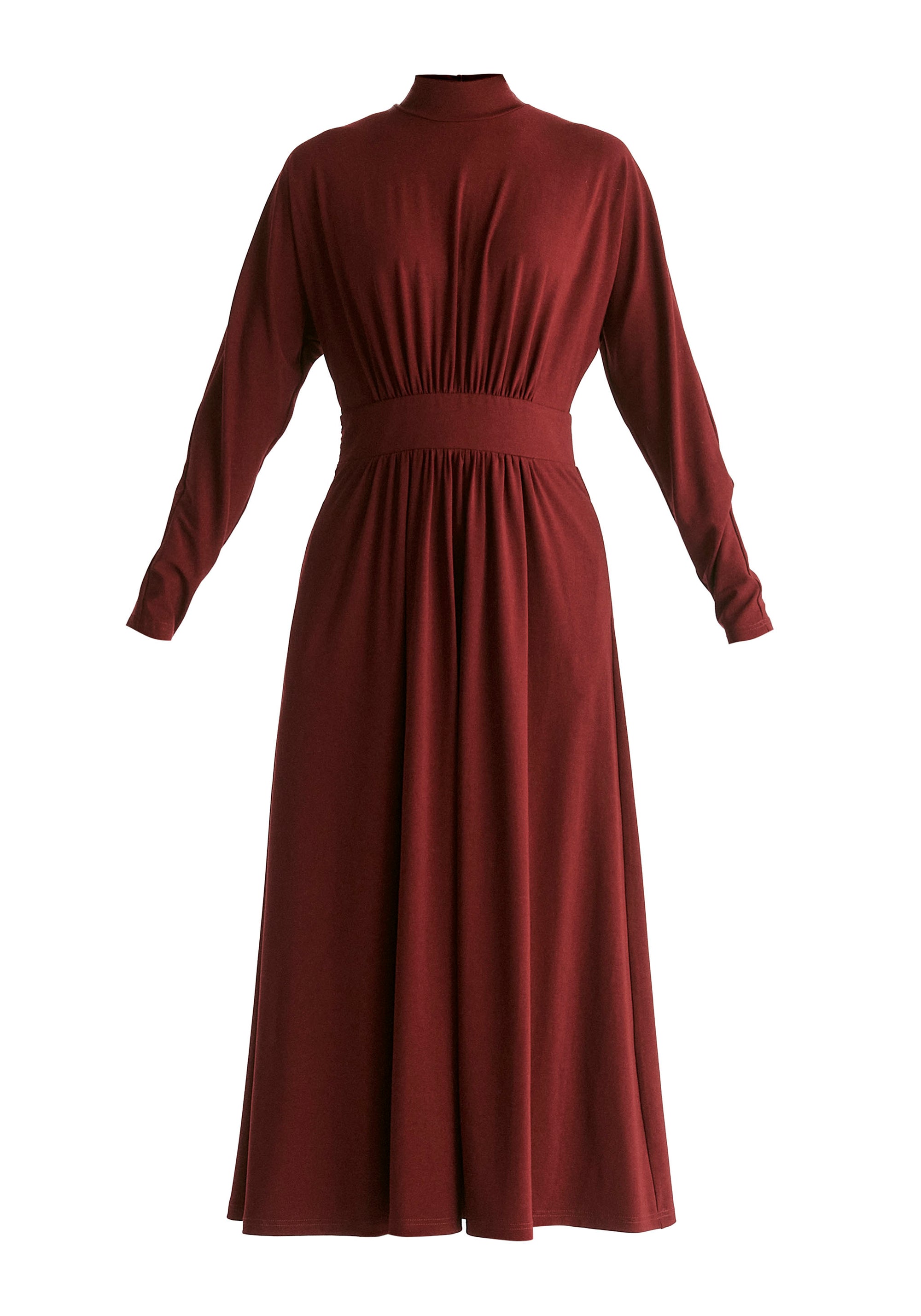 High Neck Jersey Midaxi Dress in Burgundy Cutout