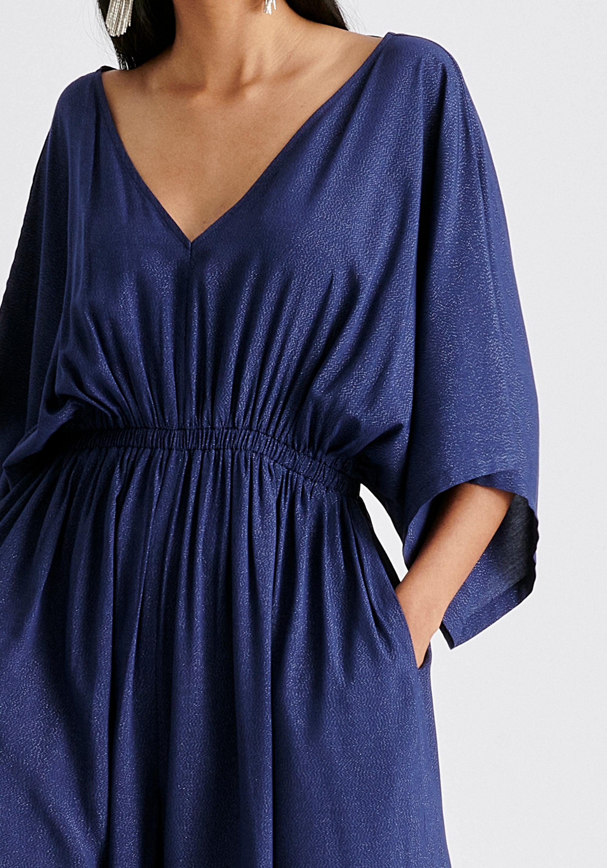 Sparkled Wide Leg Jumpsuit with Belt in Navy Closeup