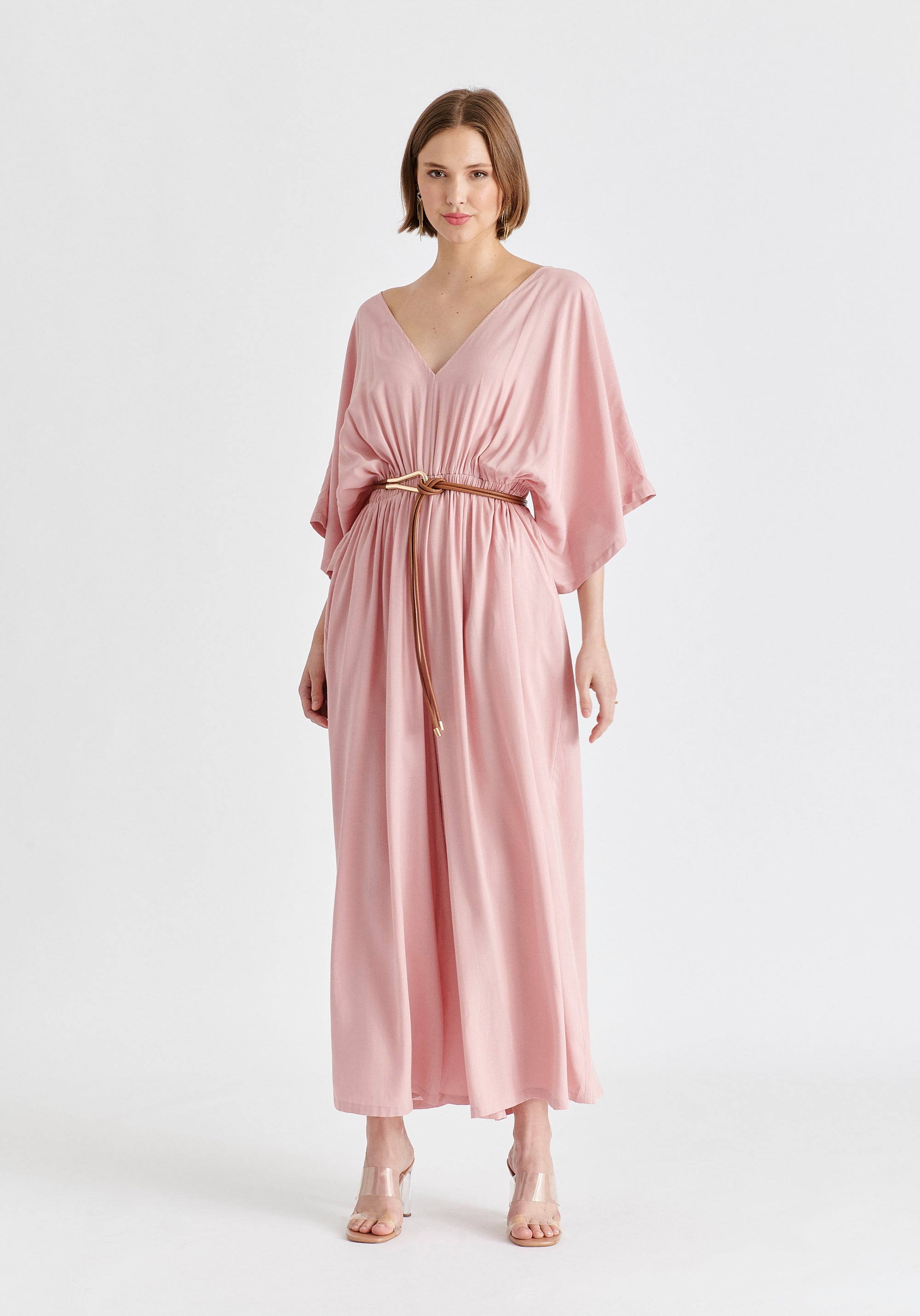 Sparkled Wide Leg Jumpsuit with Belt in Pink