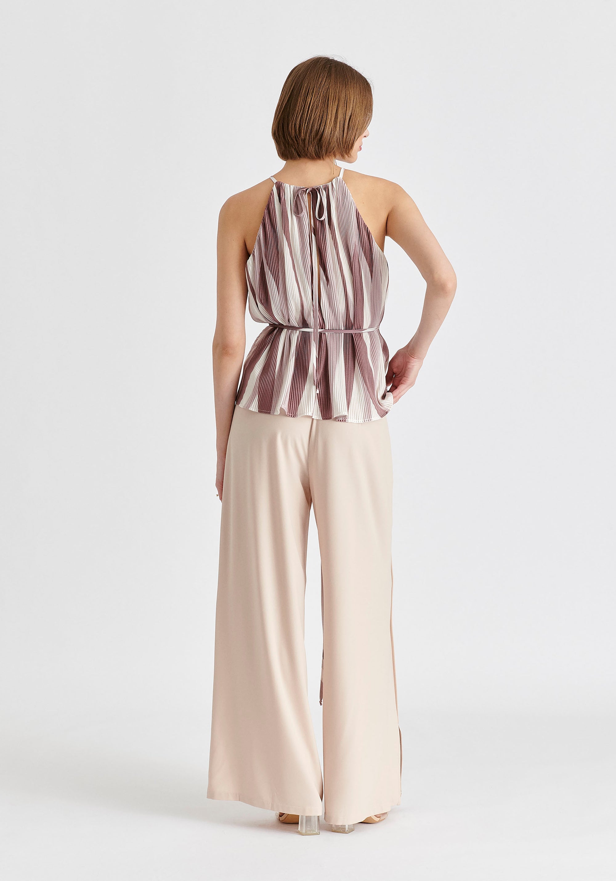 Halter Neck Plisse Top with Belt
