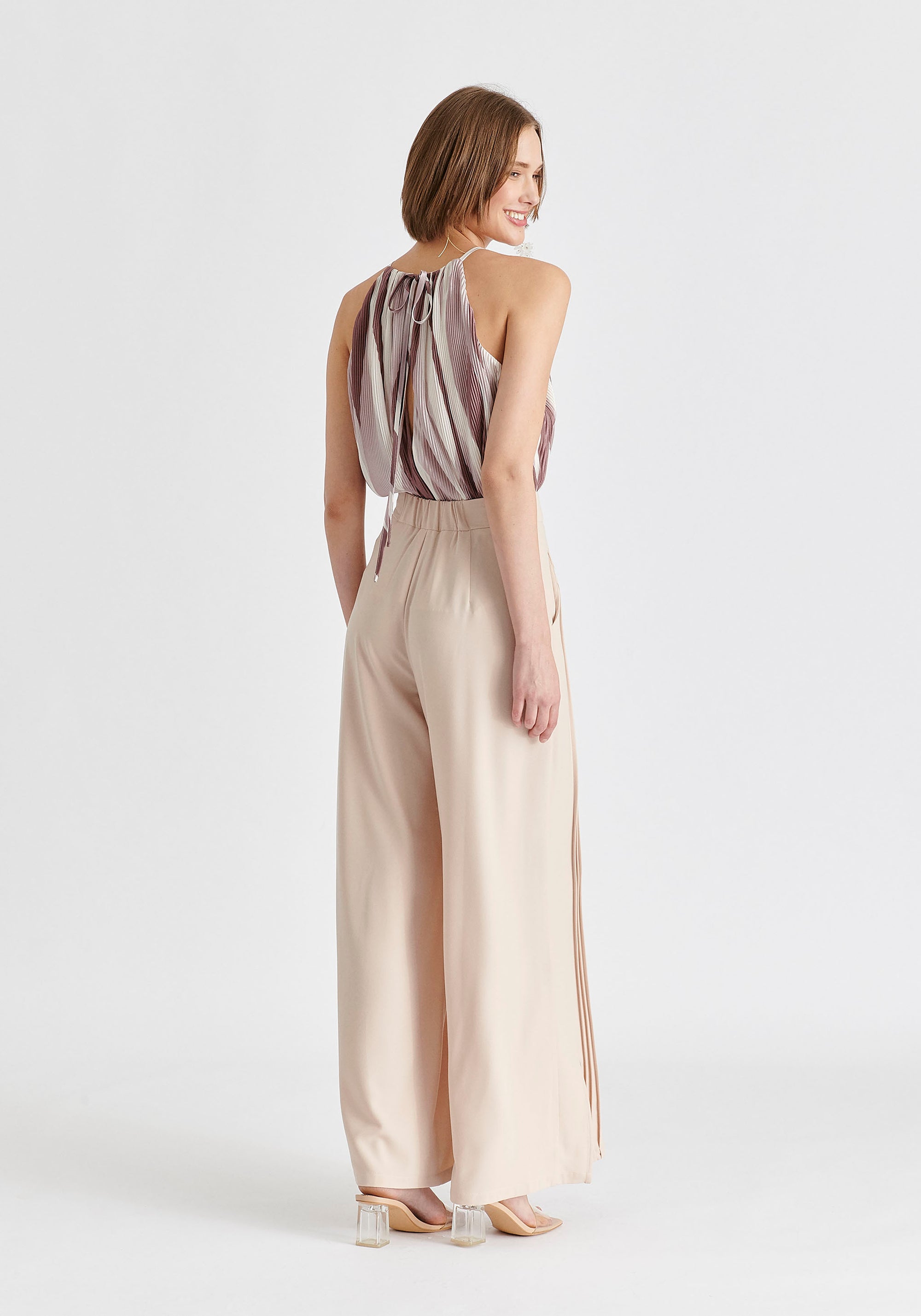 Halter Neck Plisse Top with Belt