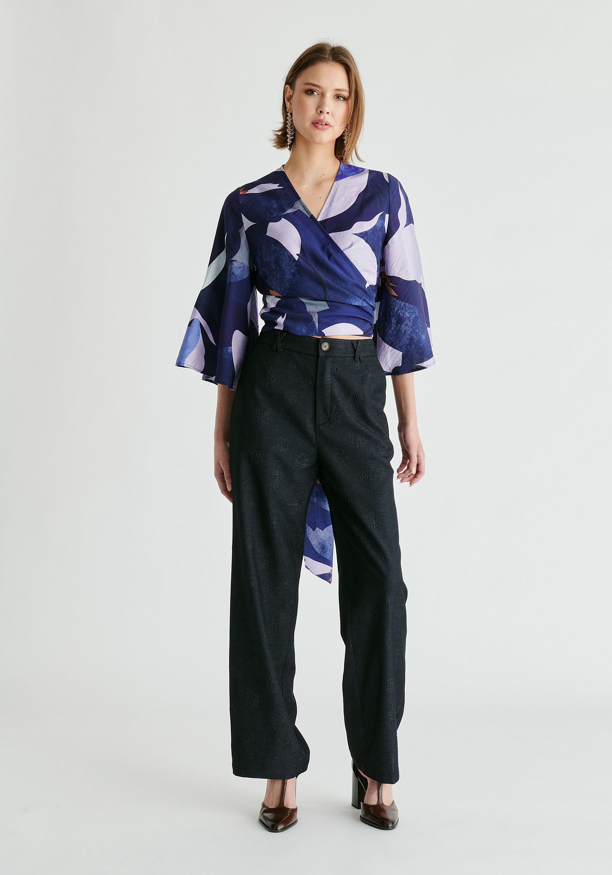 Kimono Wrap Blouse in Blue Multi
