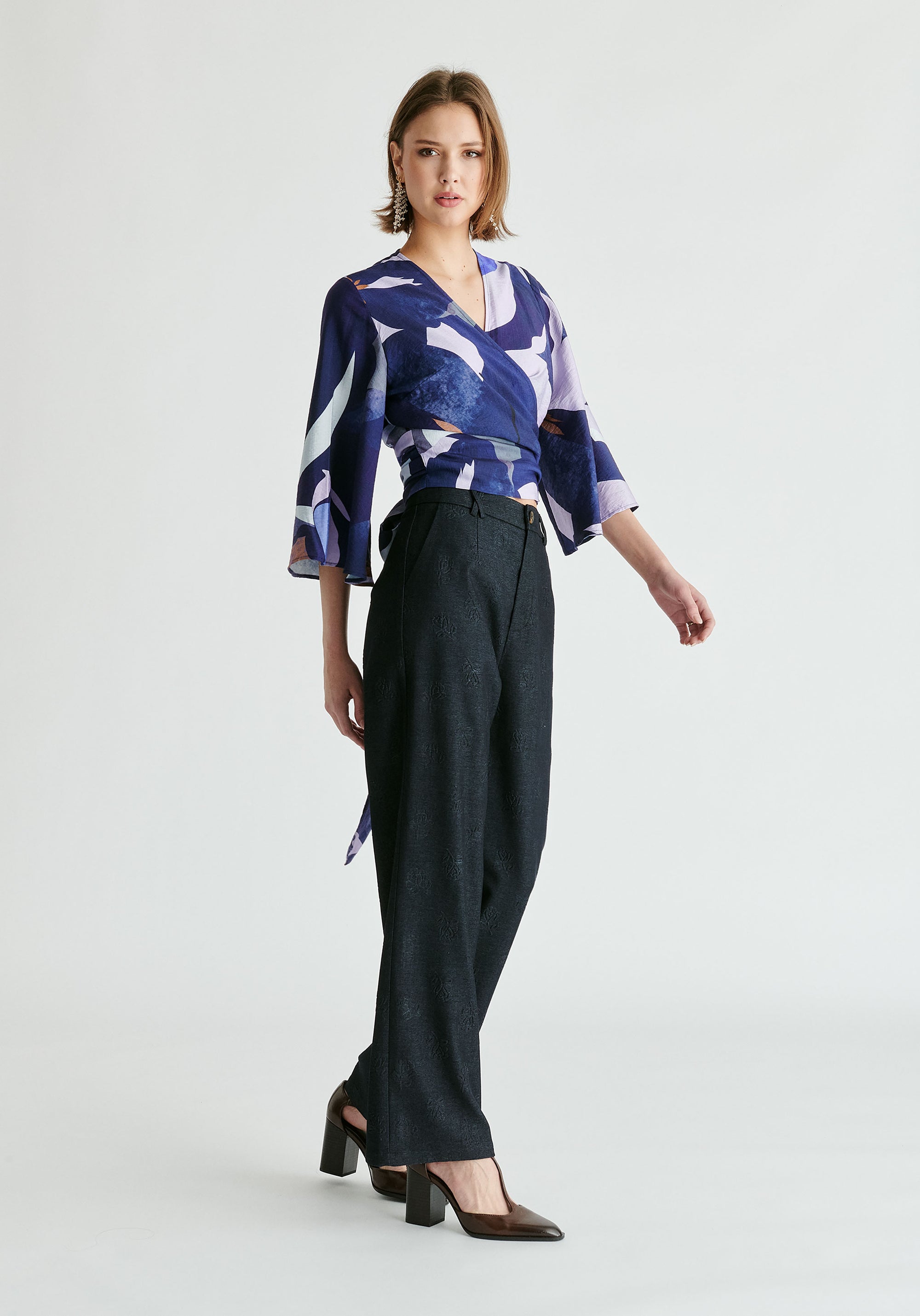 Kimono Wrap Blouse in Blue Multi Side
