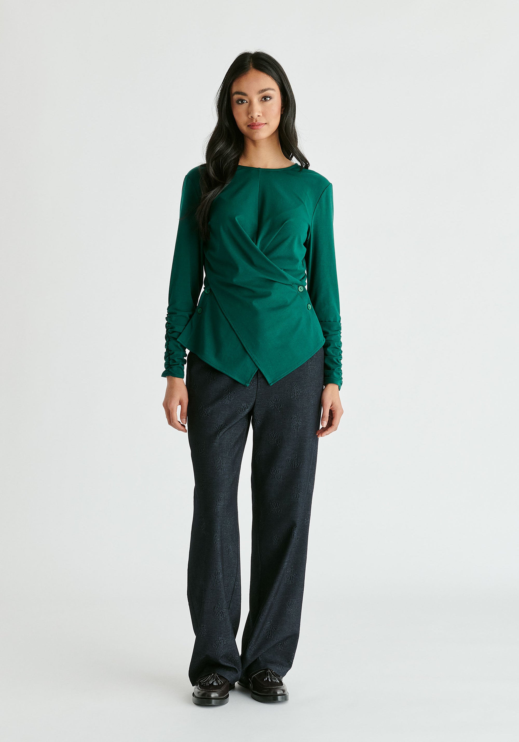 Side Button Jersey Wrap Top