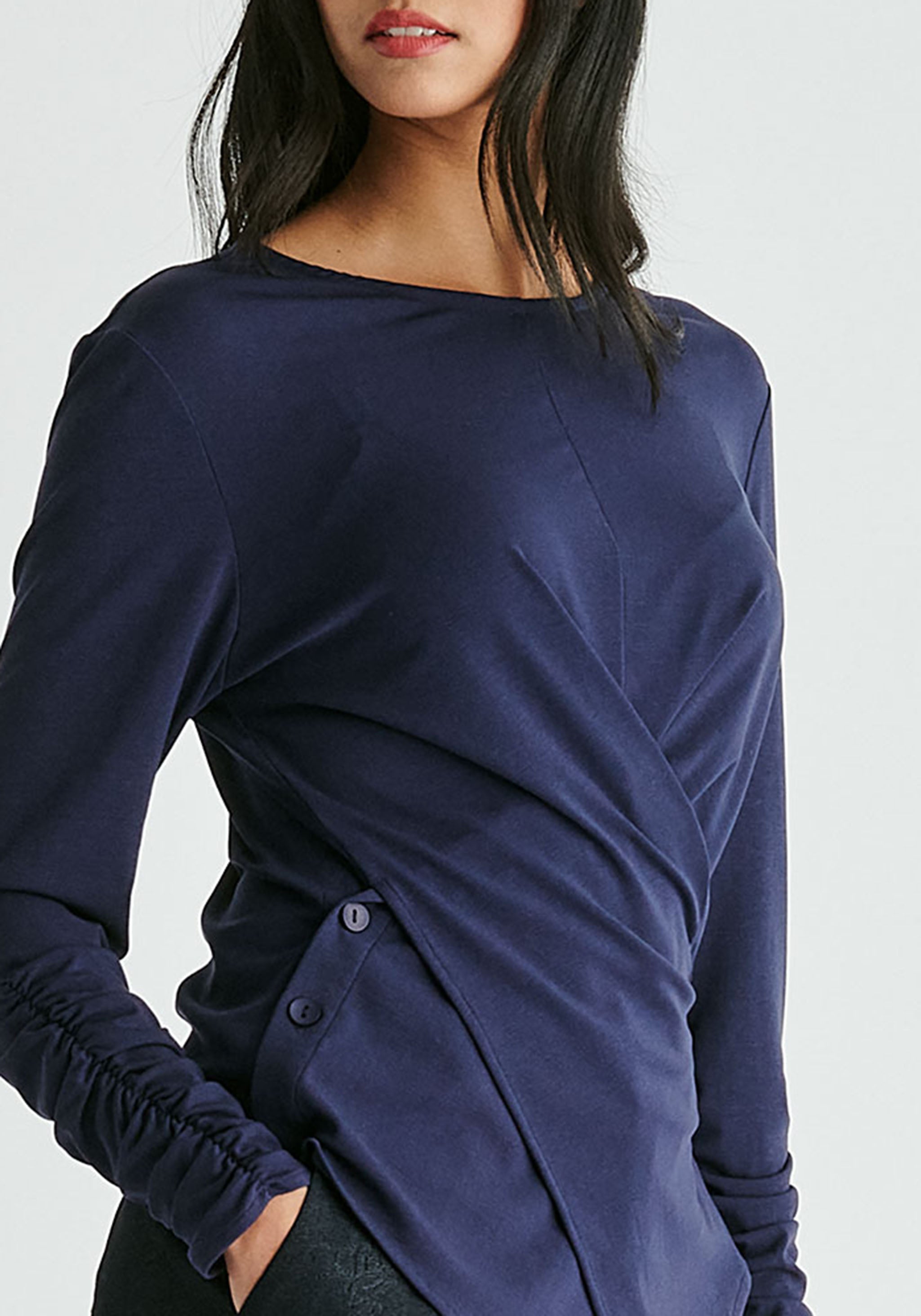 Side Button Jersey Wrap Top