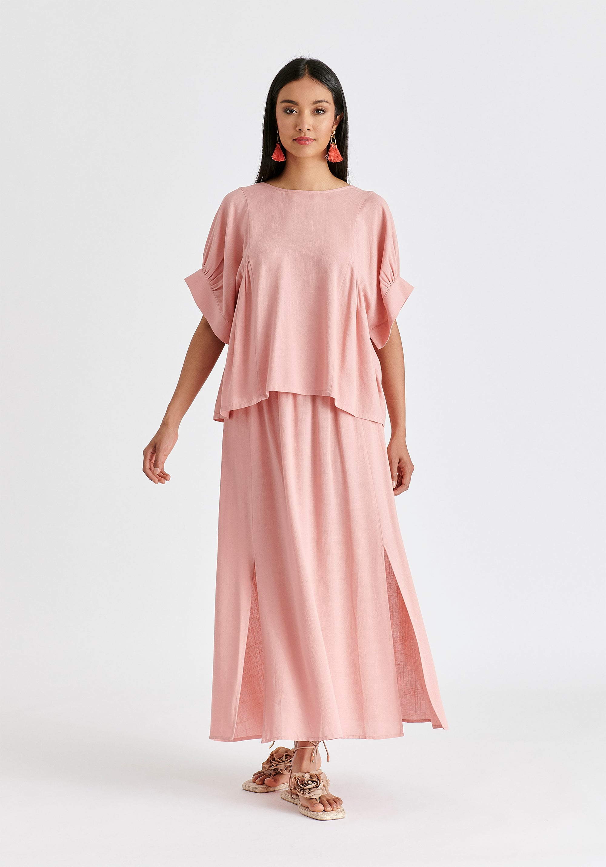 Relaxed Fit Top with Back Bow Detail in Pink Front