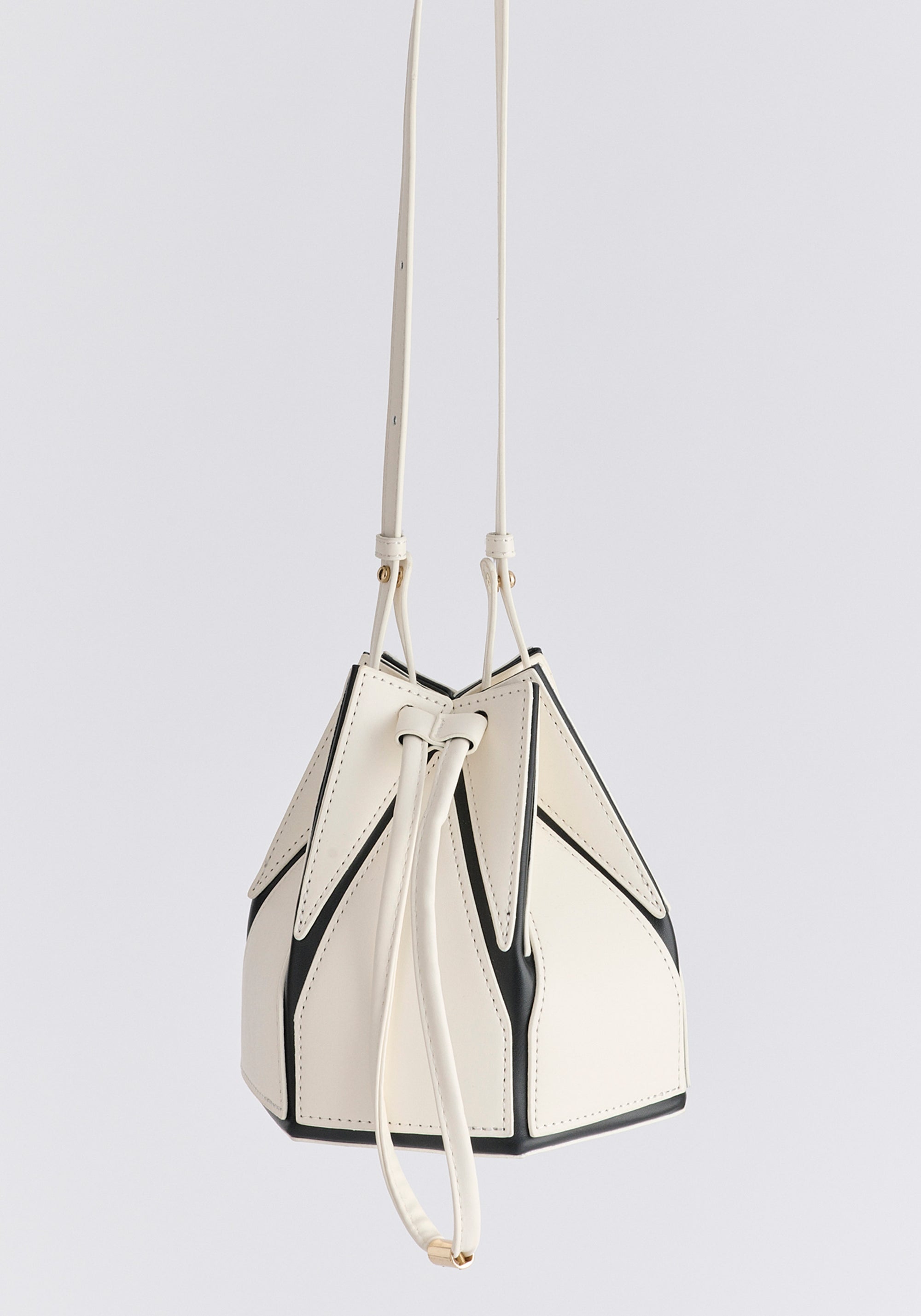Hexagon Drawstring Bucket Bag in White and Black